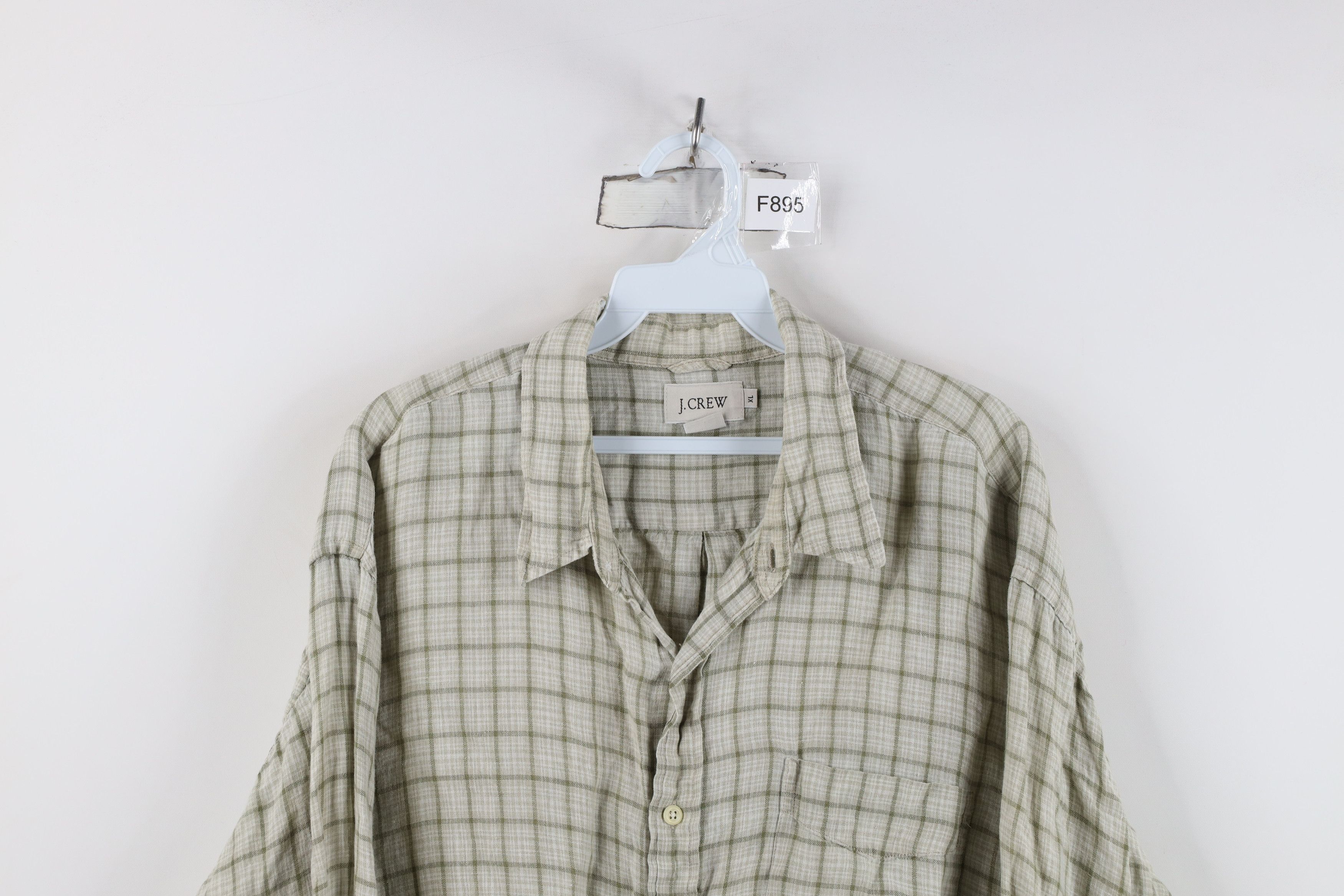 J.Crew Vintage J Crew Linen Collared Button Shirt Green Plaid Size US XL / EU 56 / 4 - 2 Thumbnail