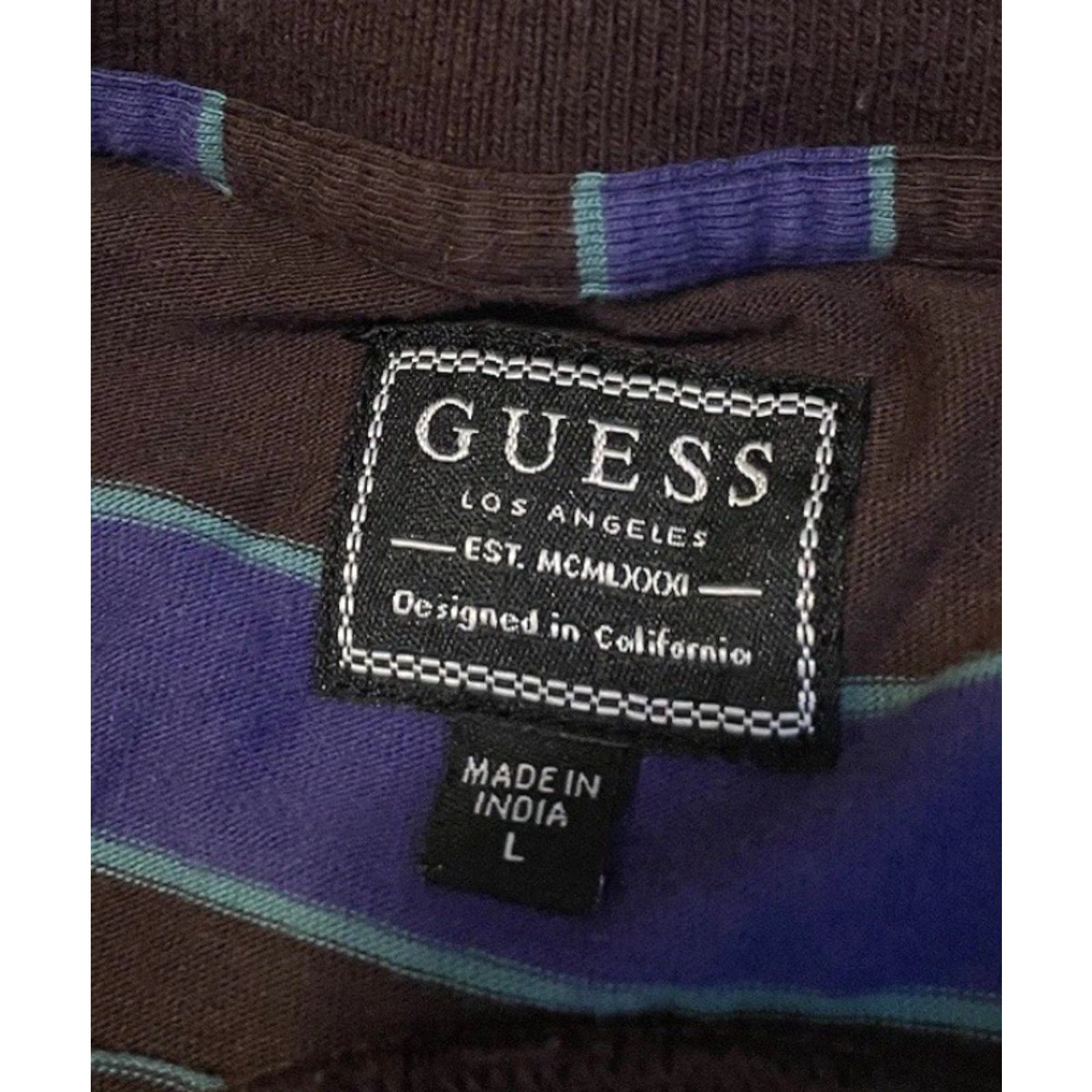 Guess VINTAGE GUESS Jeans Striped Spellout Shirt L Blue Graphic Tee 90s Y2K Hip Hop Grunge Beach Surf Skate Boardriding Mens Size US L / EU 52-54 / 3 - 5 Thumbnail