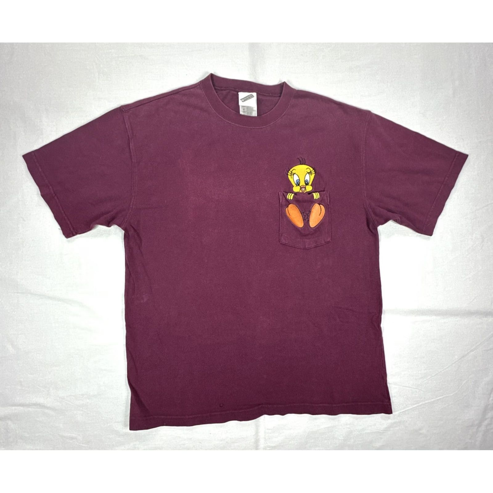 Vintage VINTAGE Warner Bros. Tweety Bird Pocket T-Shirt S Burgundy Unisex Adults Short Sleeve 90s Cartoon Looney Tunes Brands Mens Women’s Size US S / EU 44-46 / 1 - 2 Thumbnail