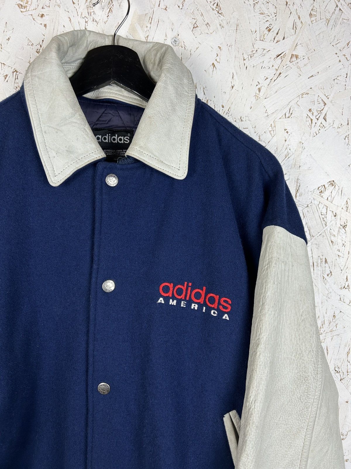 Adidas 90s Adidas America Wool Leather Varsity Bomber Jacket Blue S Size US S / EU 44-46 / 1 - 2 Thumbnail
