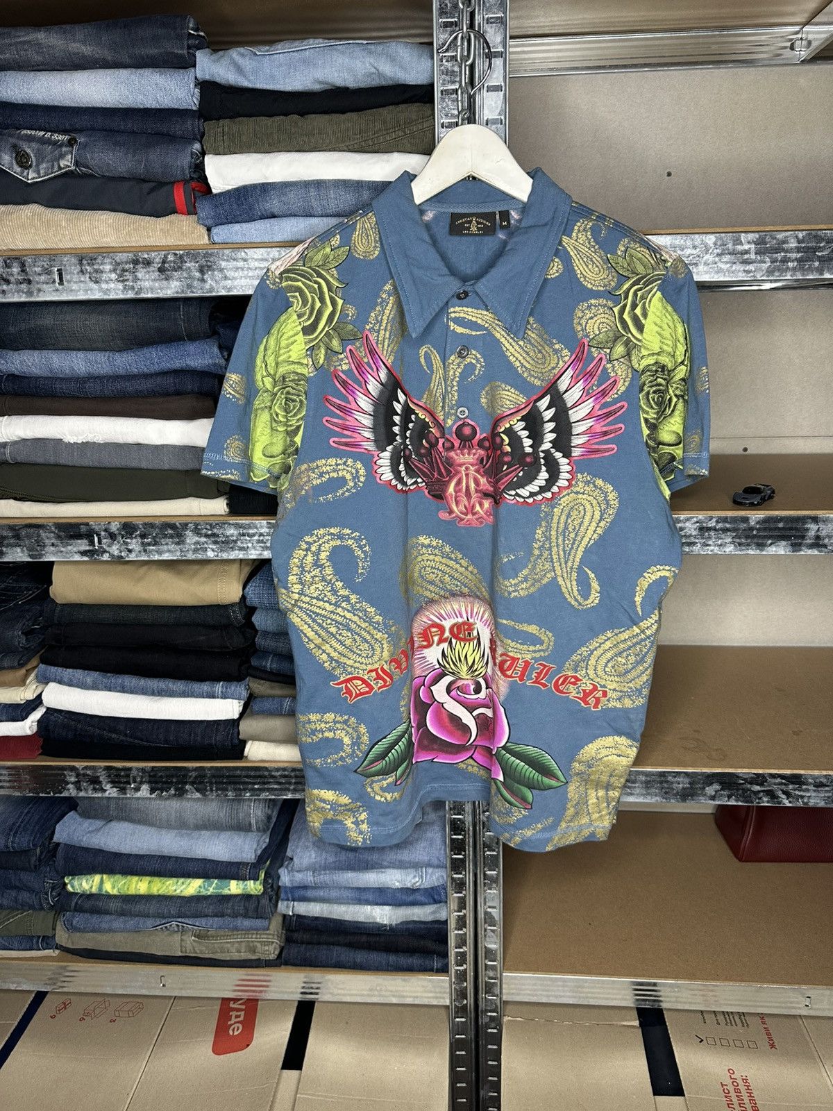 Christian Audigier Christian Audigier Graphic Polo Shirt Tattoo Skull Rose Size US M / EU 48-50 / 2 - 1 Thumbnail