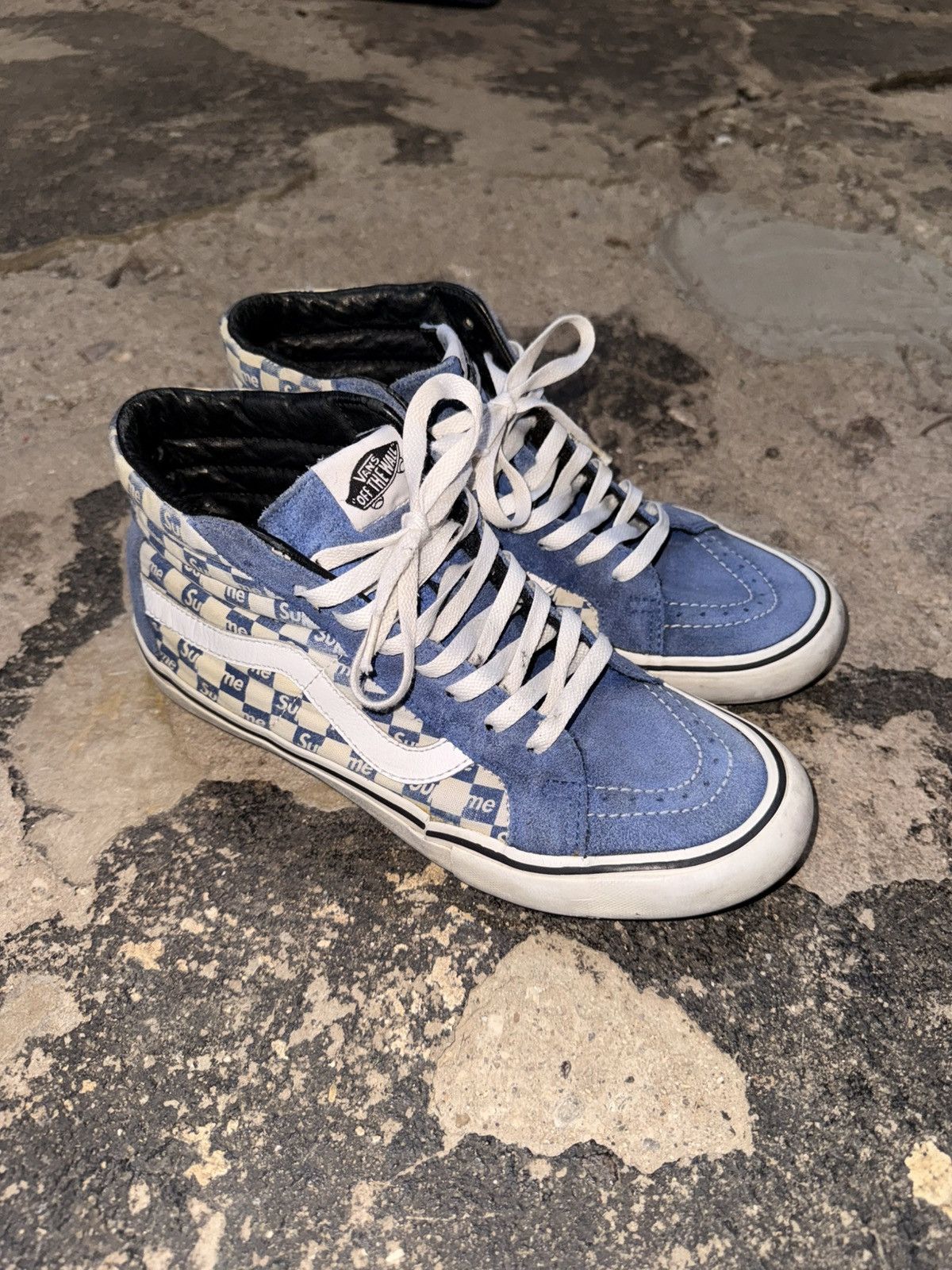 Supreme × Vans Supreme Vans Sk8-Hi Checkers Blue Size US 9 / EU 42 - 1 Thumbnail