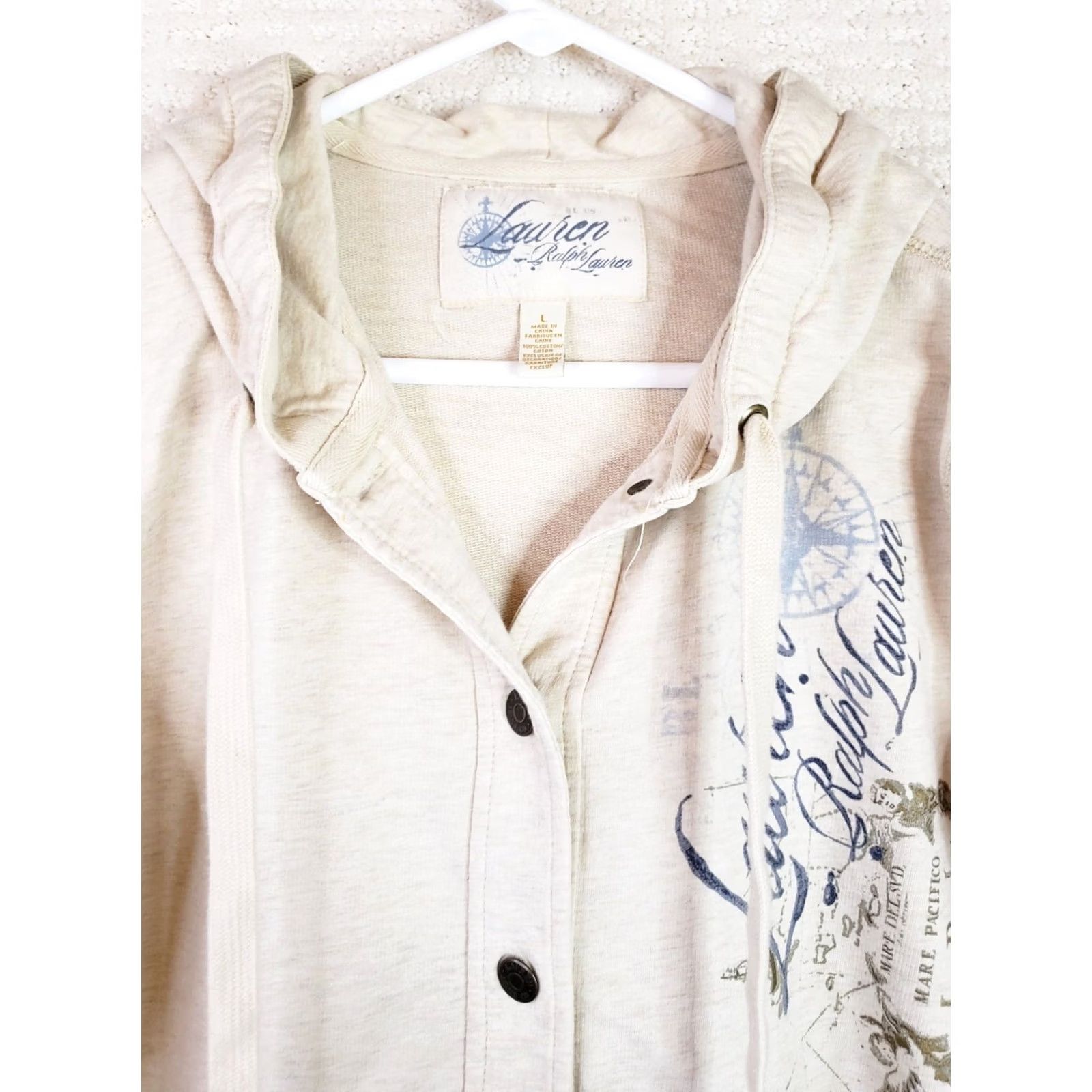 Ralph Lauren Lauren Ralph Lauren Hoodie Jacket Women's L Button Front Logo Beige Solid Hooded Pockets Fall Winter Spring Seasonal Casual Designer Regular Fit Size L / US 10 / IT 46 - 4 Thumbnail
