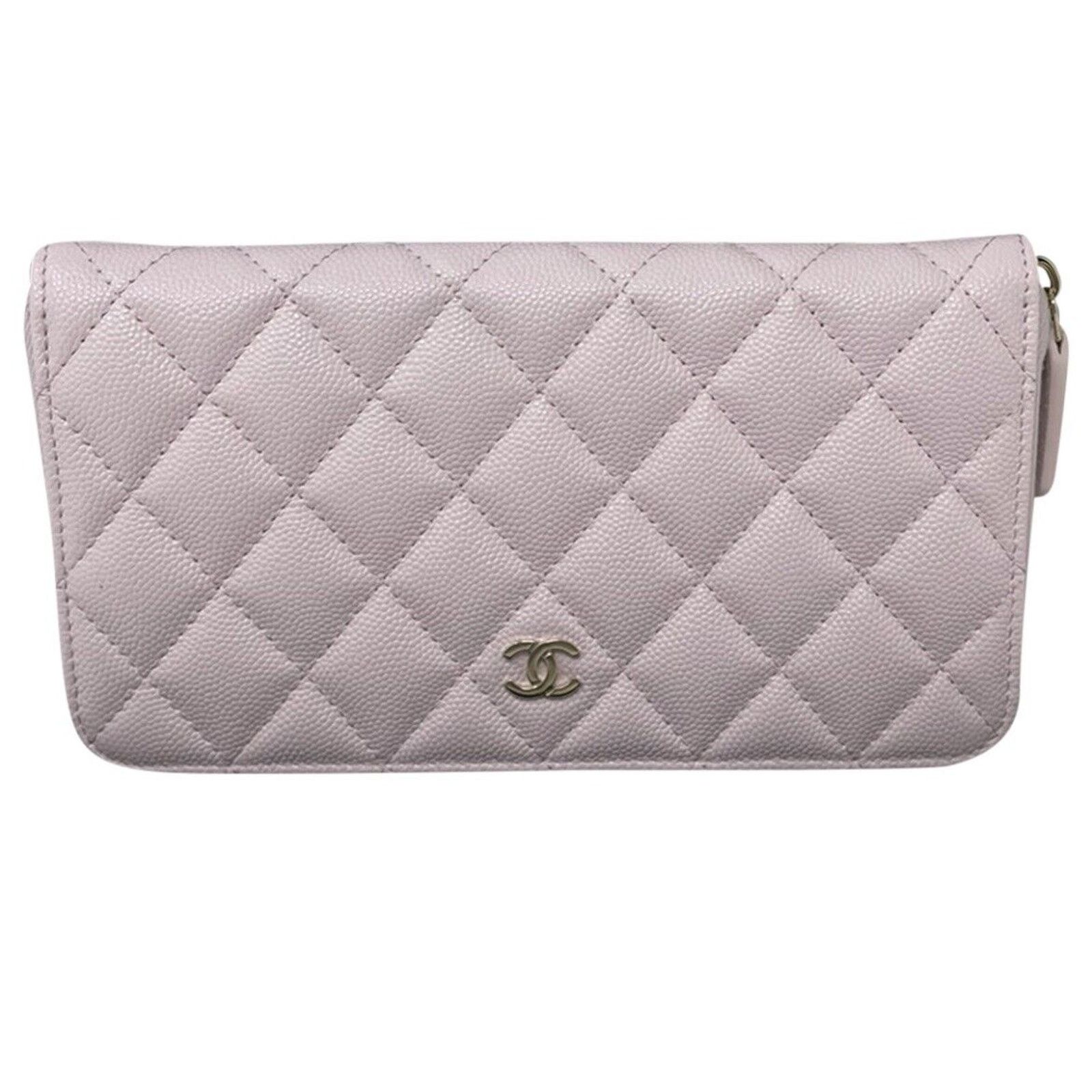 Authentic Chanel Pink Caviar Classic Long Zippy Zip Wallet