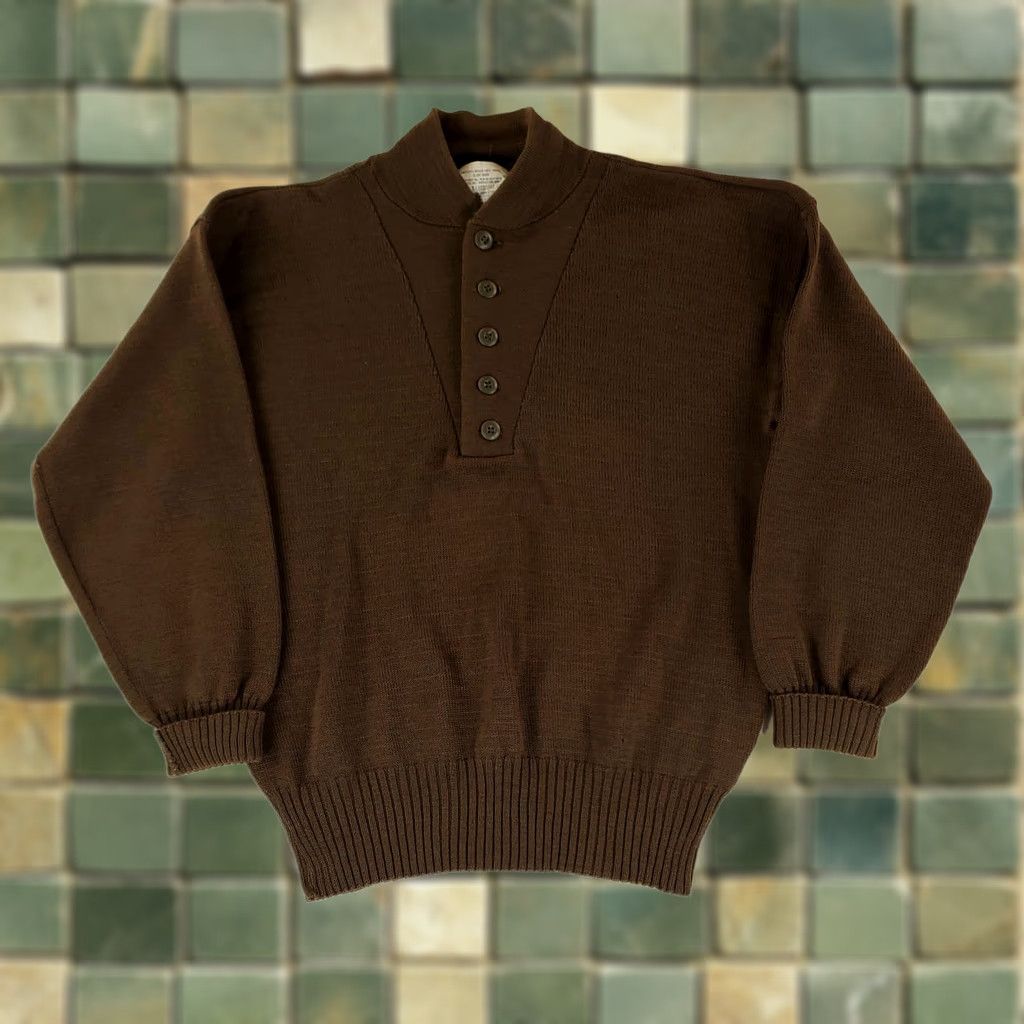Olive VINTAGE US Army Henley Sweater 100% Wool 5 Button Olive Drab Mens XL 80s Size US XL / EU 56 / 4 - 1 Thumbnail