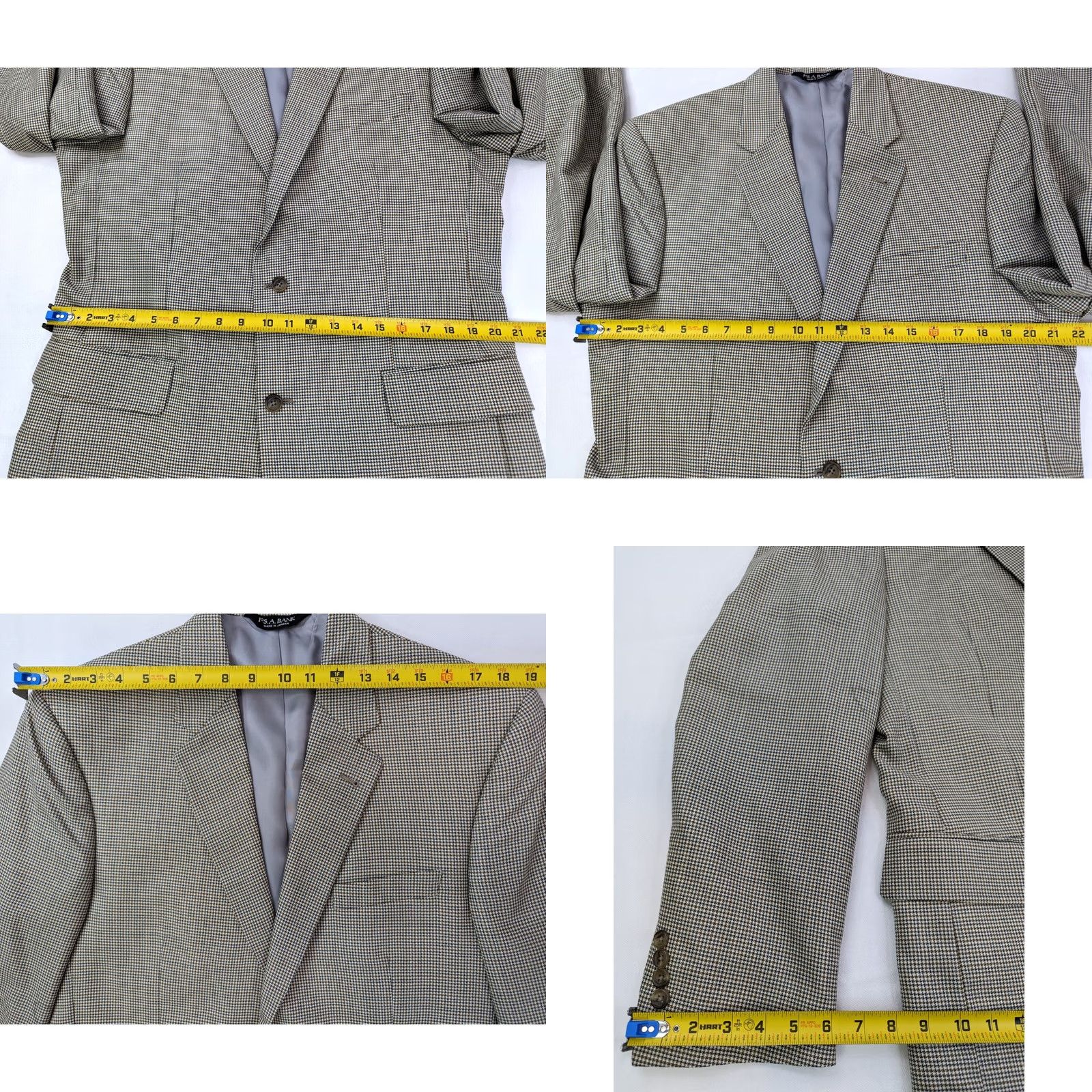 Jos. A. Bank Jos. A. Bank Gordon Signature Wool Blazer Jacket Men 42L Beige Houndstooth Wool Front Button Style Two-Button Single-Breasted Casual Business Mens Size 42R - 9 Thumbnail