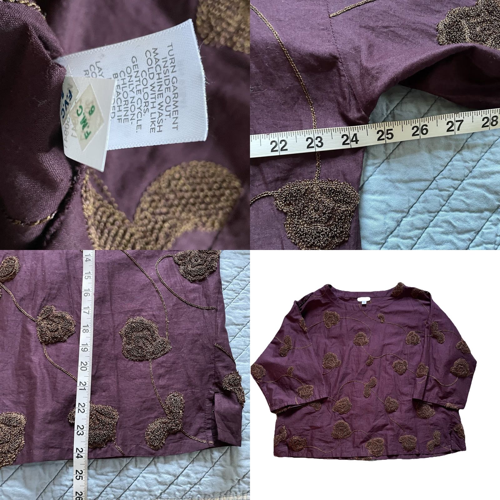 Vintage Pure Jill Valley Florals Embroidered 3/4 Square-Sleeve Top Cotton Burgundy Small Shirt Women Regular XS? Size S / US 4 / IT 40 - 8 Thumbnail