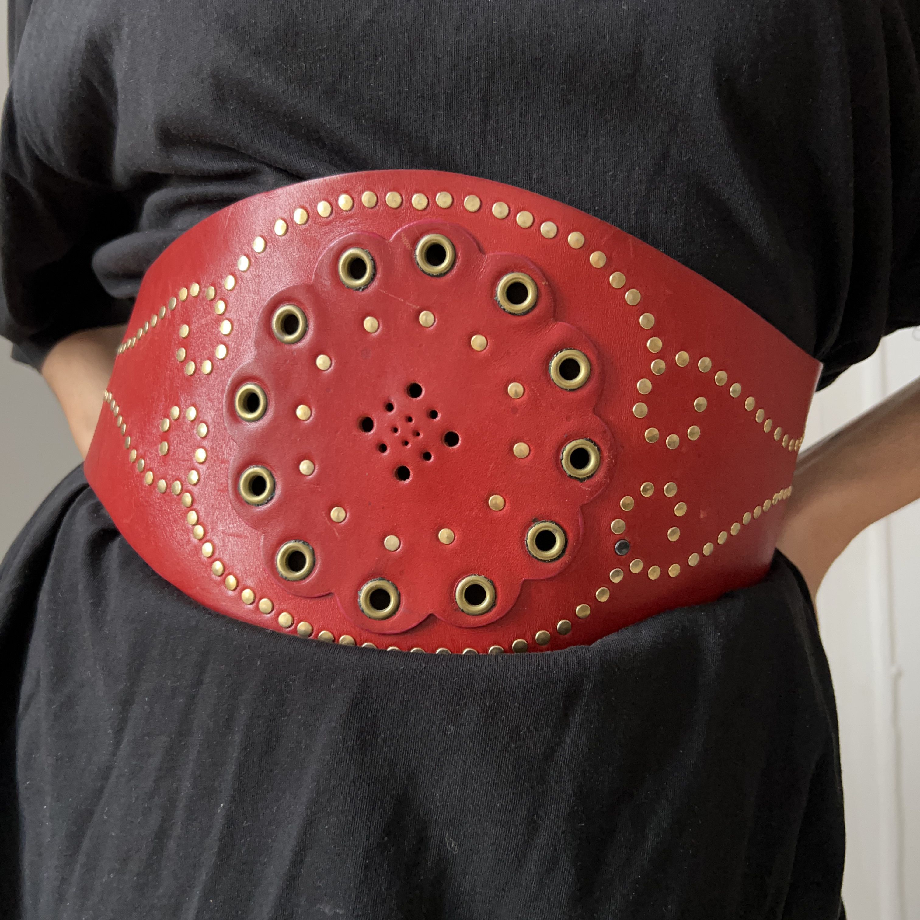 Vintage Vintage Red Leather Studded Corset Belt Size ONE SIZE - 3 Thumbnail
