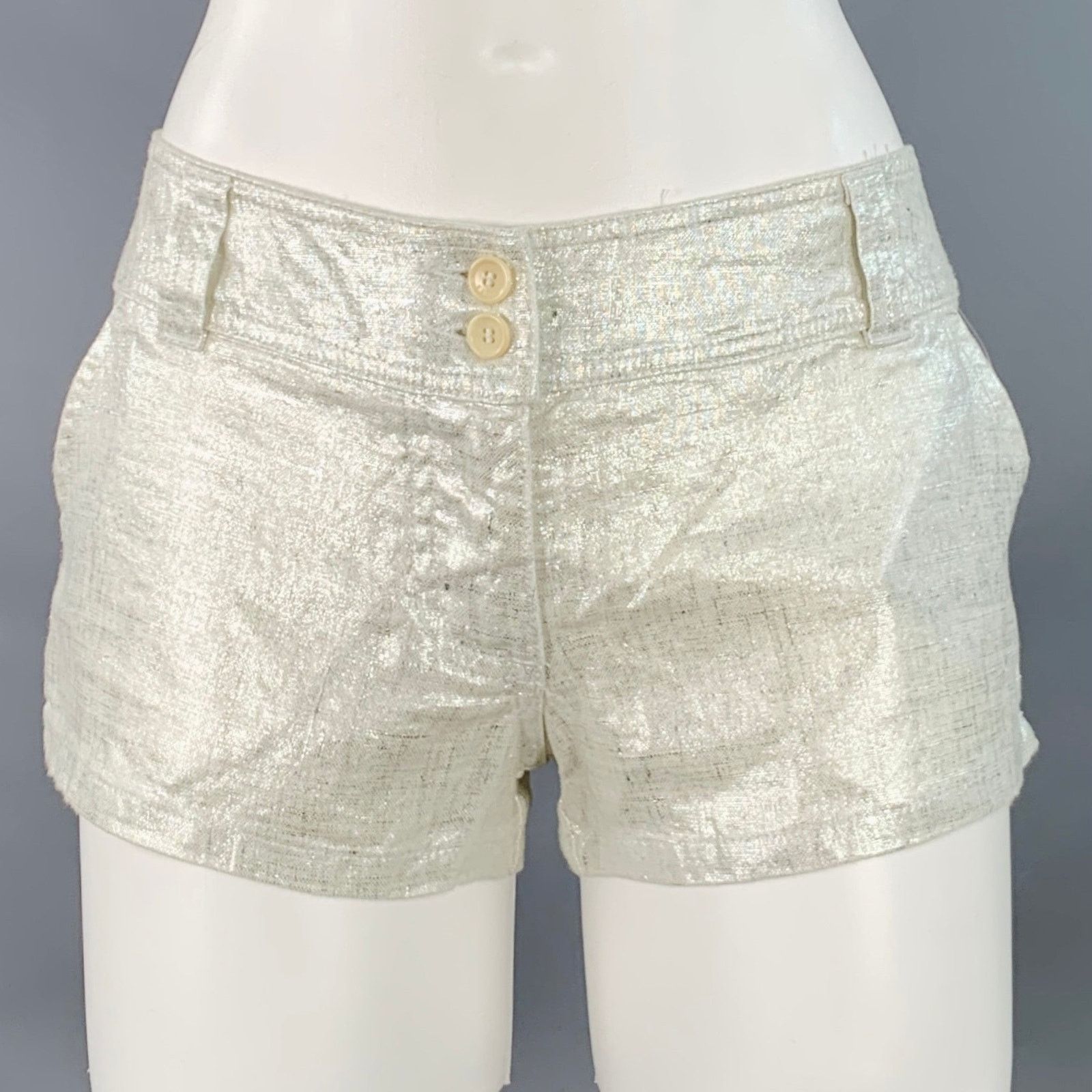 120% Lino 120% LINO Size 6 Silver White Linen Zip Fly Shorts Size 28" / US 6 / IT 42 - 1 Thumbnail