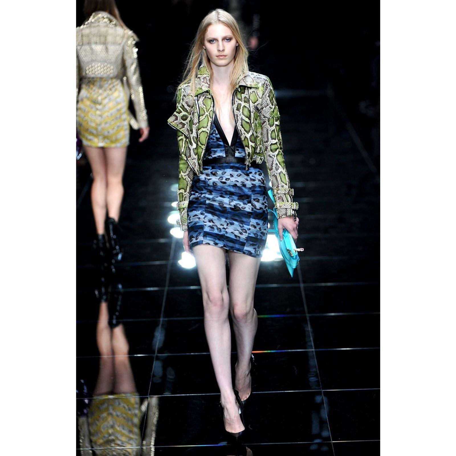 Burberry Prorsum BURBERRY PRORSUM 6 Silk Camouflage Leather Knee-Length Dress Size M / US 6-8 / IT 42-44 - 2 Thumbnail