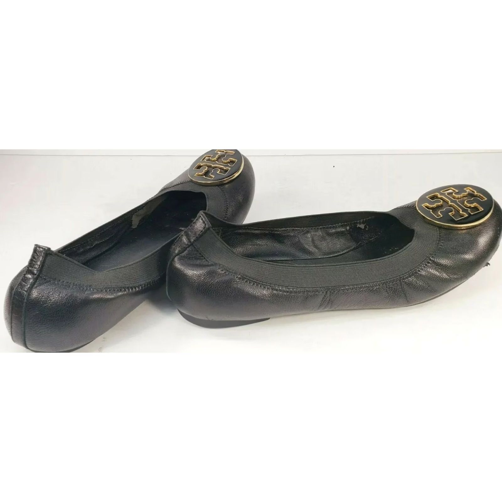 Tory Burch Tory Burch Caroline Flats Women's 7.5 Black Leather Ballet with Elastic Collar Emblem, Flat, M Black, 9.4" Soles, Pre-owned Size US 8 / IT 38 - 6 Thumbnail