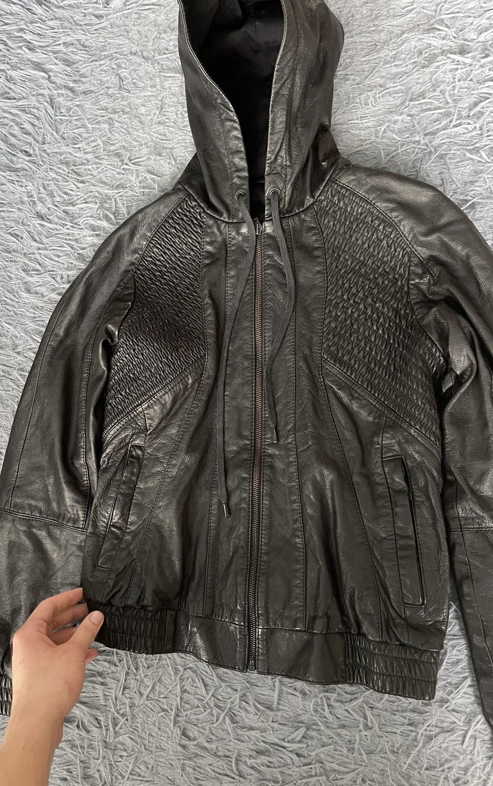 Stussy 00s vintage hooded leather jacket