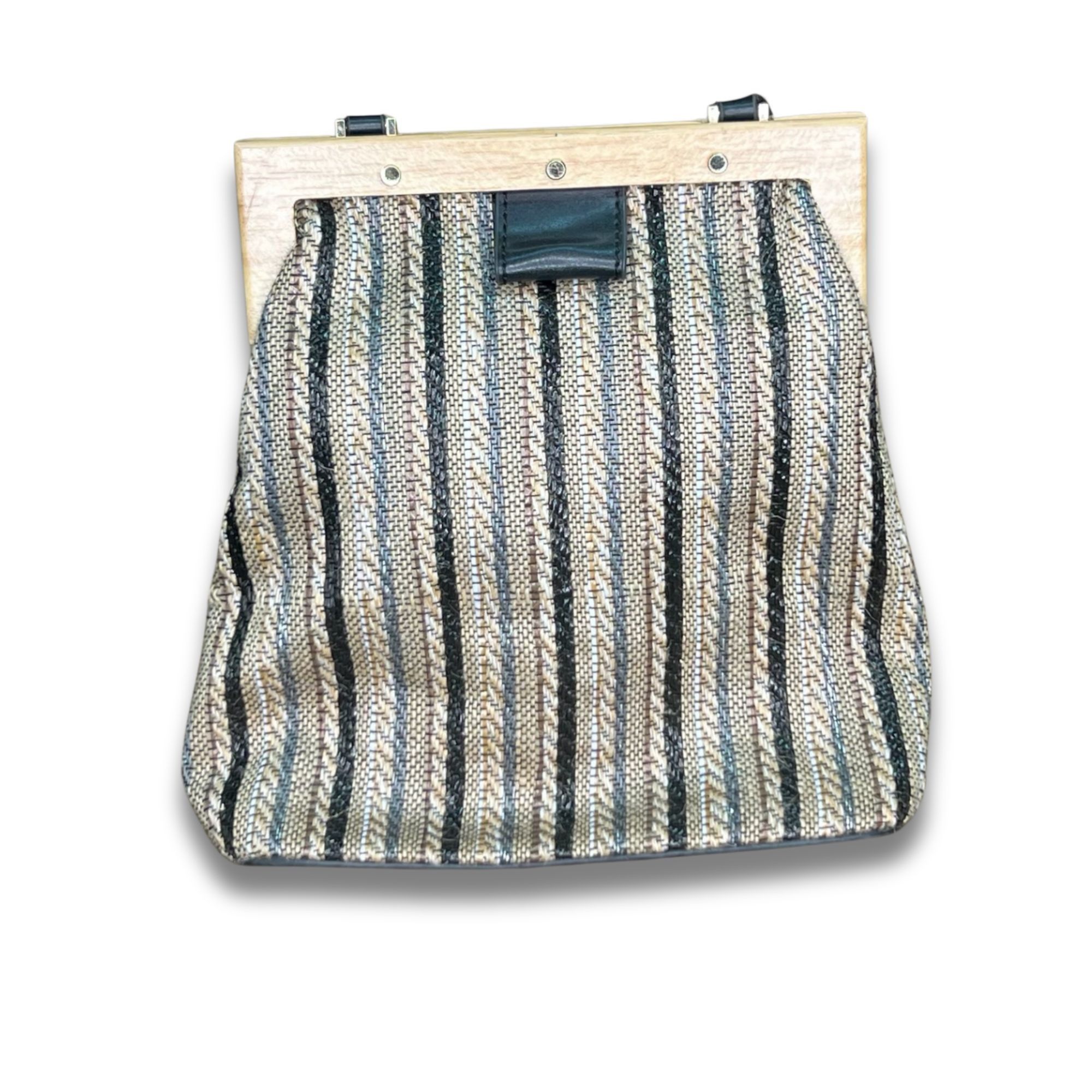 Other Street Level Striped Woven Fabric Handbag With Black & Wood Size ONE SIZE - 3 Thumbnail