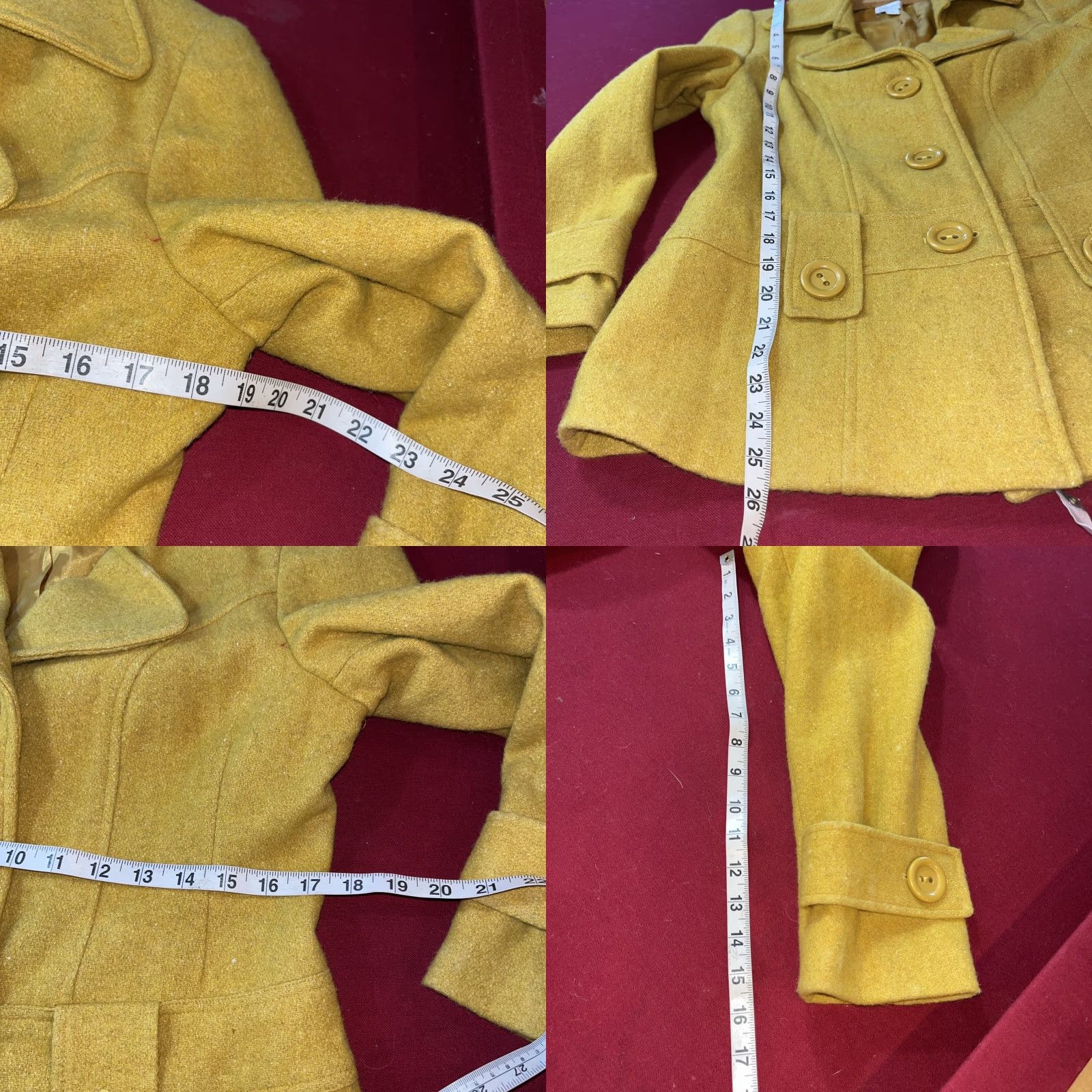 Vintage VINTAGE Relativity Wool Pea Coat Mustard Yellow Short Lined Button Up Straps Double Breasted Petite Womens PM Size 32" / US 10 / IT 46 - 8 Thumbnail
