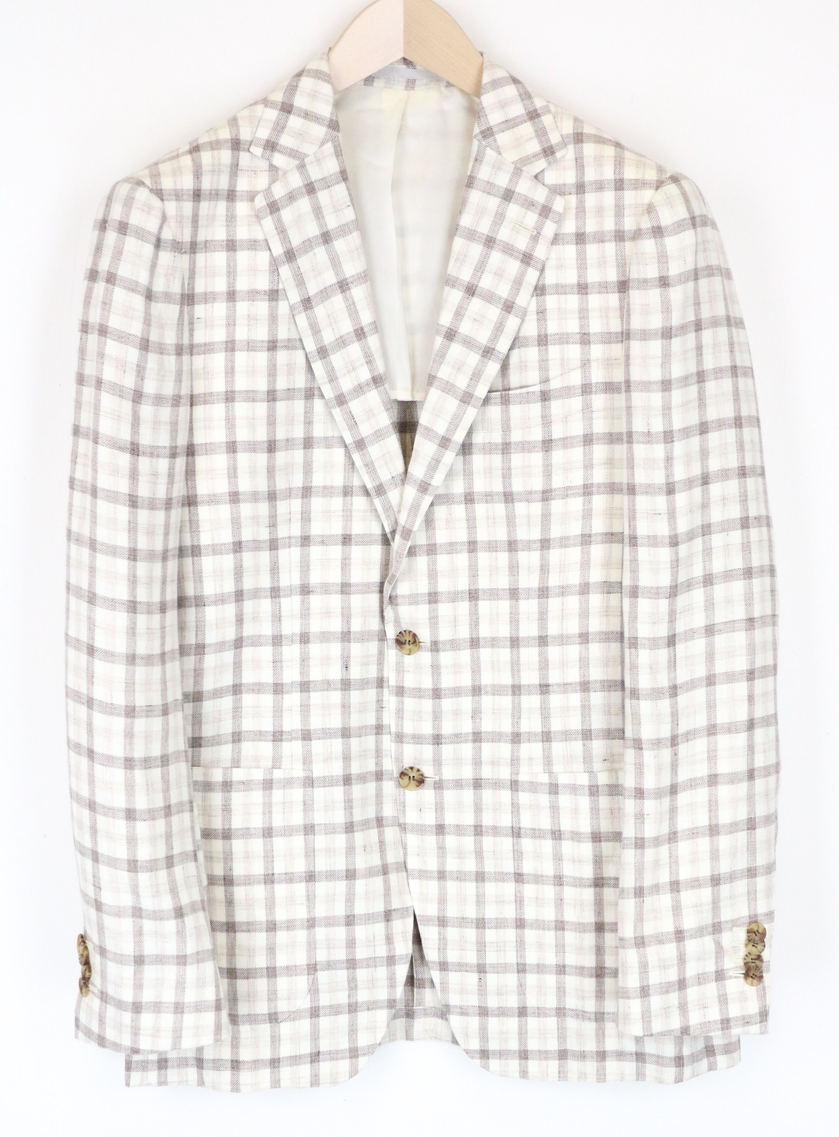 image of Suitsupply Havana Patch Uk38R Light Brown Slim Linen Checked 60961, Men's