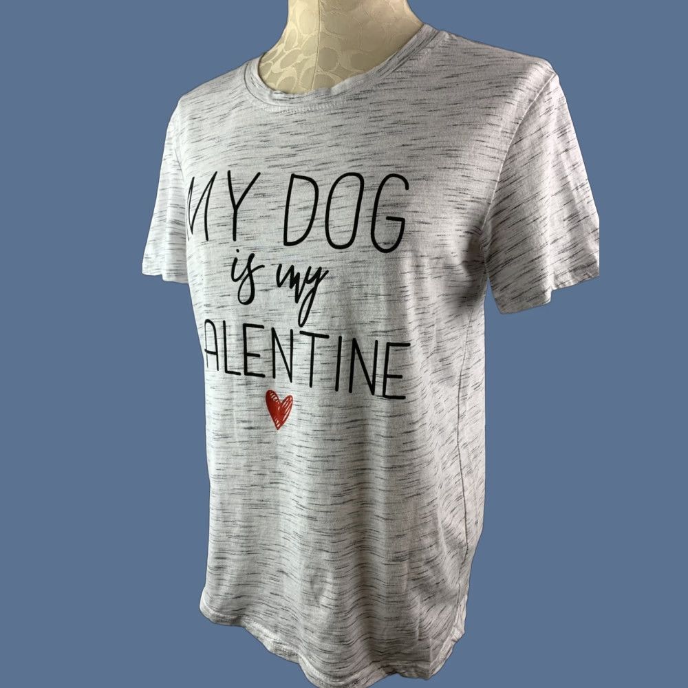 Vintage VINTAGE Small Women's T-shirt Gray "My Dog is My Valentine" Short Sleeve Cotton Blend Size S / US 4 / IT 40 - 1 Thumbnail