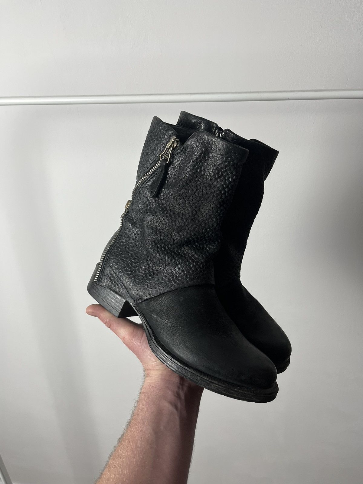 Japanese Brand Mjus Woman’s Black Leather Biker Zip Ankle Boots Shoes Size US 7 / IT 37 - 1 Thumbnail