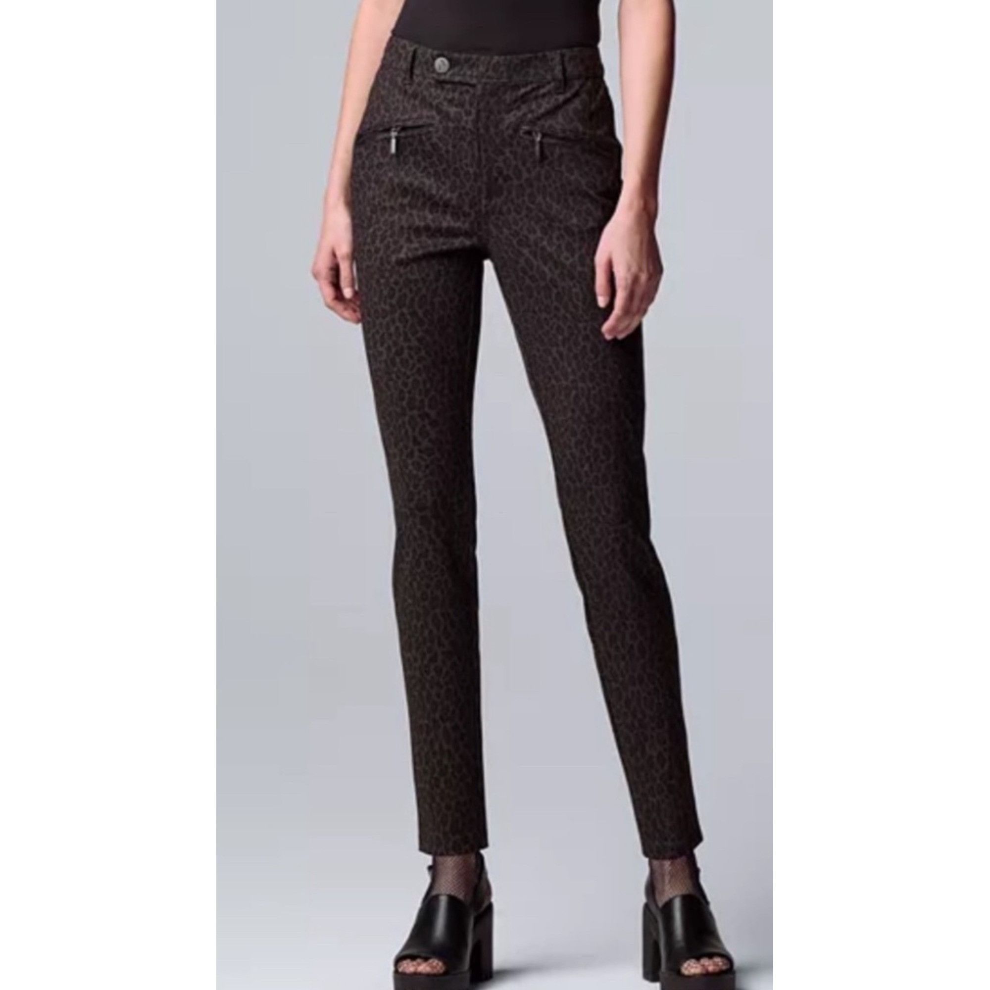 Other Simply Vera Wang Skinny Pants, Brown Black Animal Print Leop Size 34" / US 12 / IT 48 - 1 Thumbnail