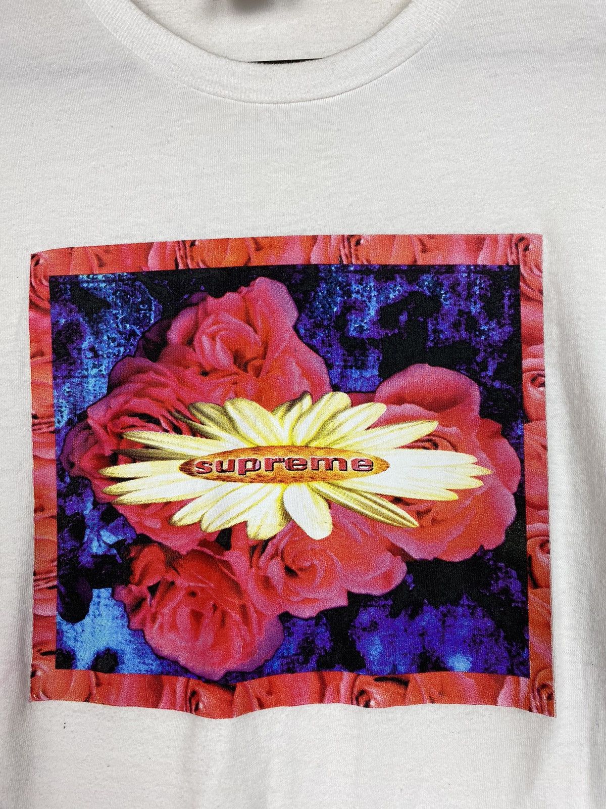 White Supreme Flower Bloom along Sleeve T Shirt - Tops