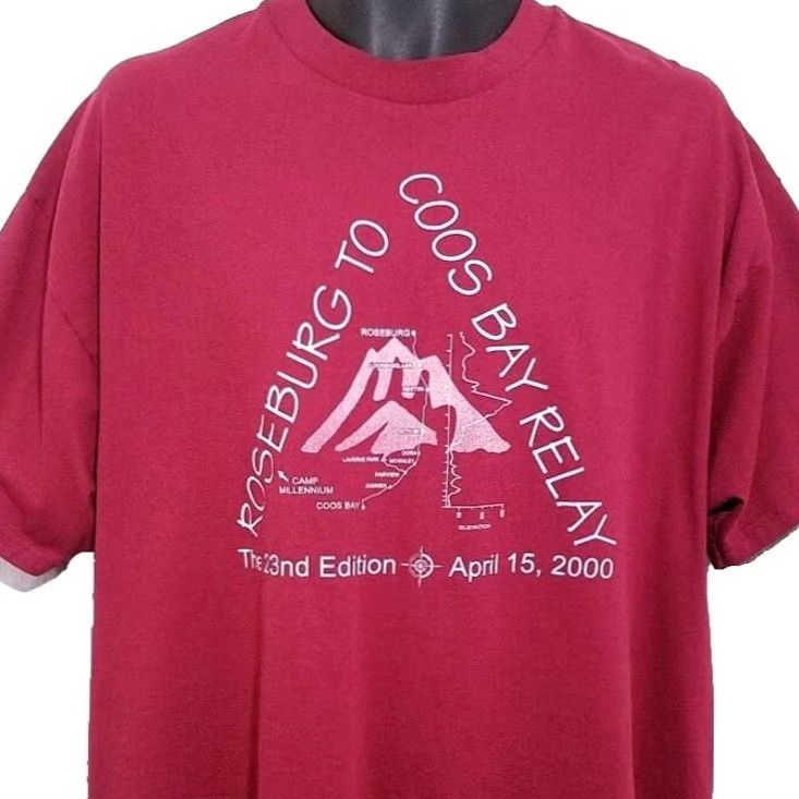 Hanes VINTAGE Hanes Roseburg To Coos Bay Relay T Shirt XL Red Mens 50/50 Running Race Oregon 2000 Rainbow? Size US XL / EU 56 / 4 - 2 Thumbnail
