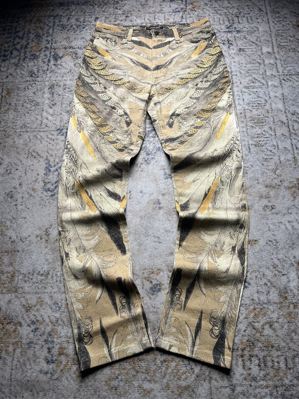 Roberto Cavalli 2000s Roberto Cavalli Feather Print Glitter Pants Size US 30 / EU 46 - 1 Thumbnail