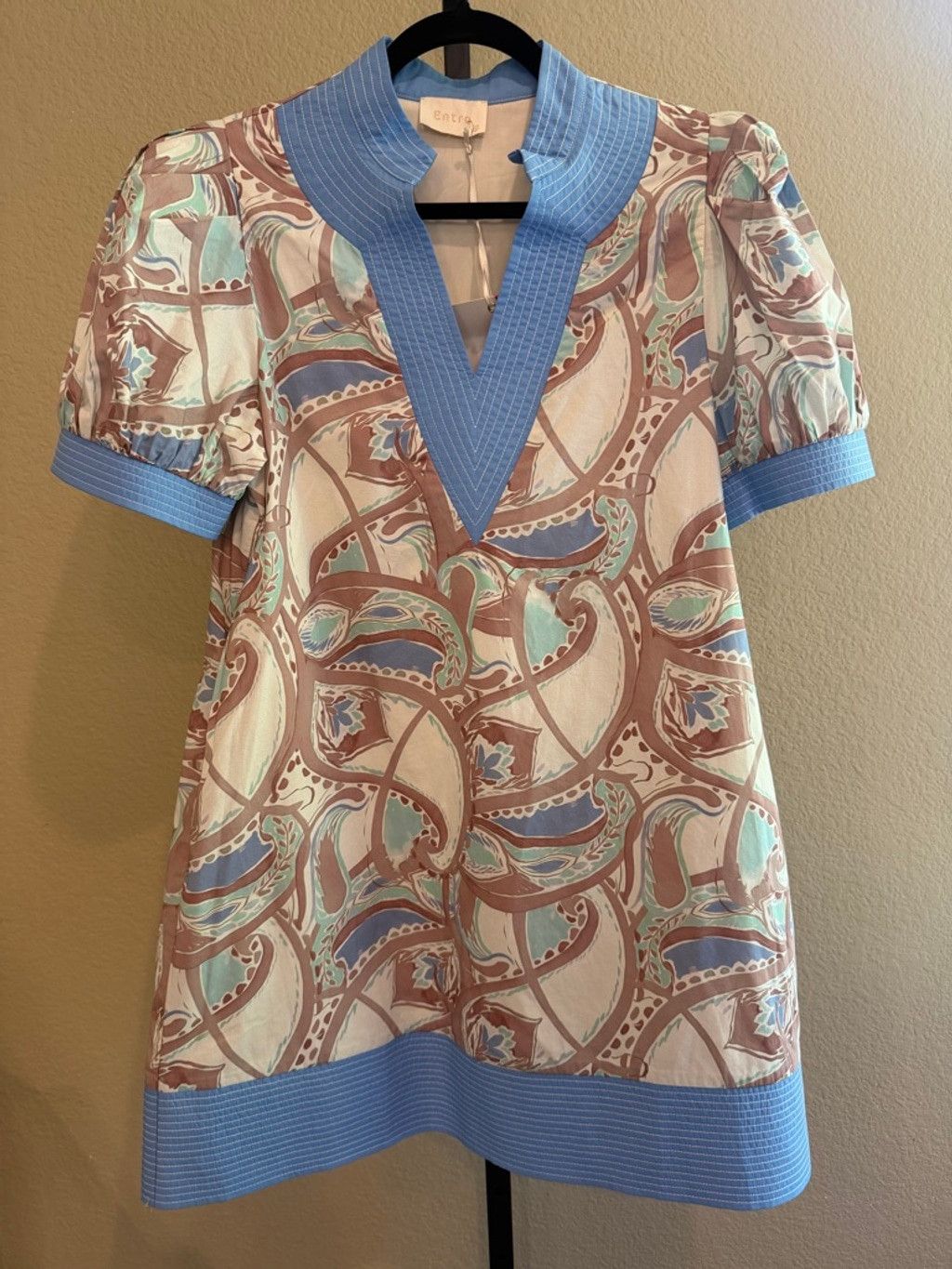 Other Entro Pattern Print Band Contrast Mini Dress in Mocha Multi Size S / US 4 / IT 40 - 2 Thumbnail