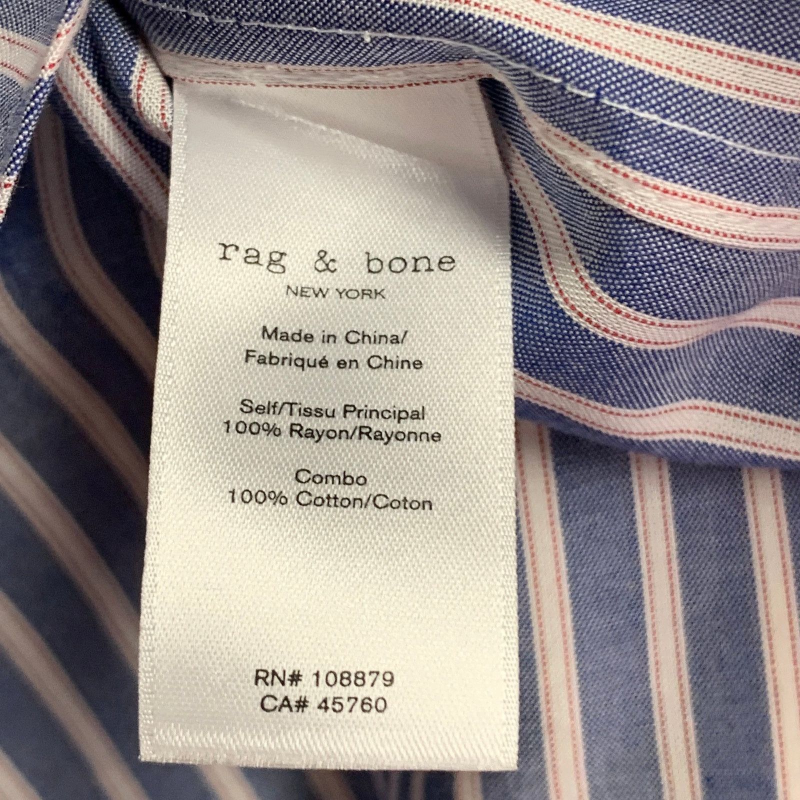 Rag & Bone RAG & BONE Blue White Rayon Cotton Stripe One Pocket Shirt Size L / US 10 / IT 46 - 6 Thumbnail