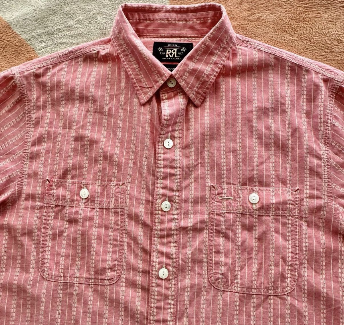 RRL Ralph Lauren RRL Ralph Lauren Double RL Pink Stripe Shirt K22 Size US M / EU 48-50 / 2 - 3 Thumbnail