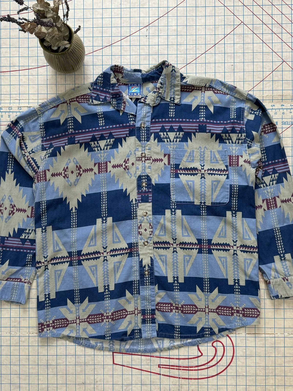 Vintage Vintage Fine Line Navajo Print Long Sleeve Button Up Large Size US XL / EU 56 / 4 - 2 Thumbnail