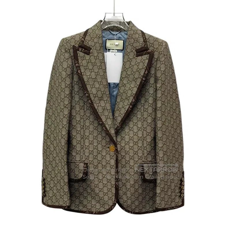 Gucci Gucci Dark brown logo jacquard full-print cotton lapel sin Size XS / US 0-2 / IT 36-38 - 1 Thumbnail