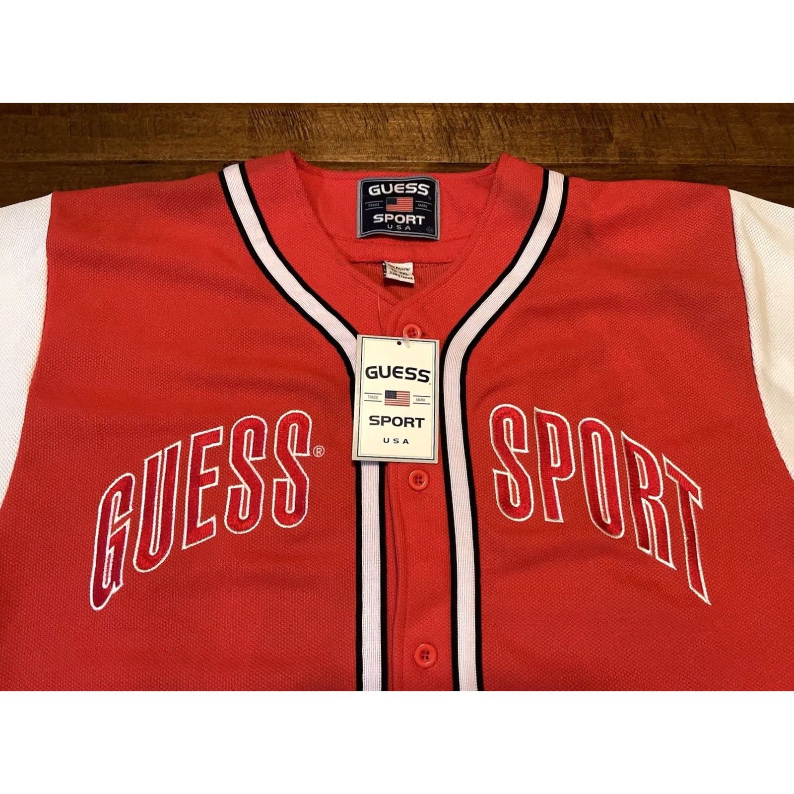 Guess VINTAGE GUESS Sport USA Red White Baseball Jersey Men's 2XL XXL Size US XXL / EU 58 / 5 - 2 Thumbnail