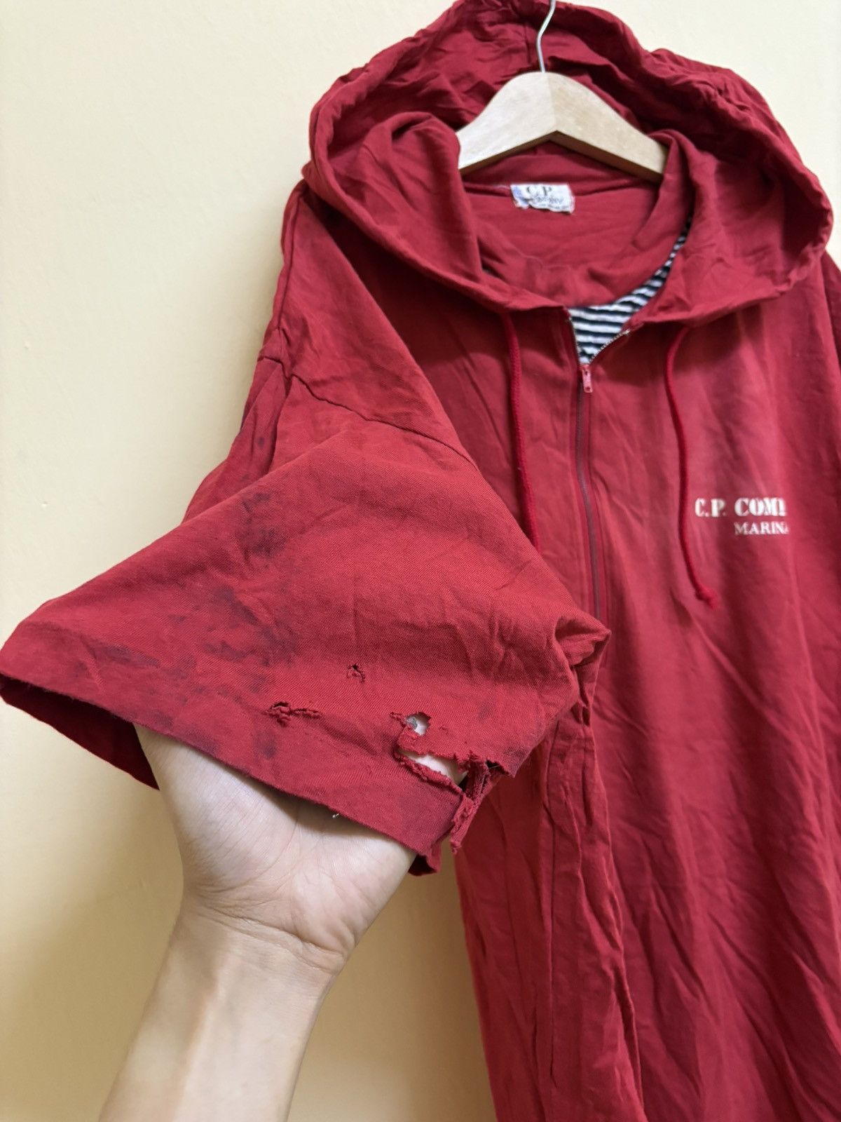 C.P. Company × Vintage Vintage 80s CP Company Marina Hooded Tee Distressed Trashed Size US M / EU 48-50 / 2 - 14 Thumbnail