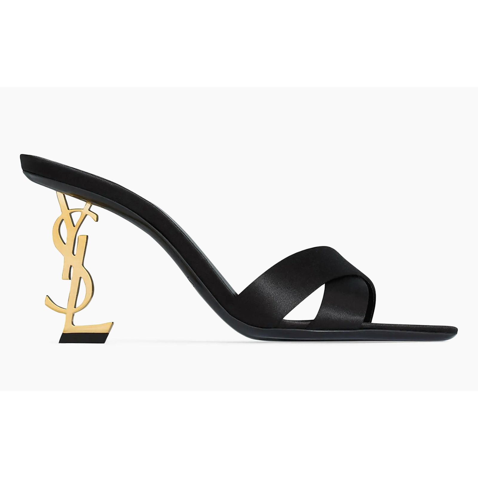 Yves Saint Laurent Saint Laurent Opyum 85 Sandal Black Satin Gold YSL Heel Size US 6 / IT 36 - 1 Thumbnail