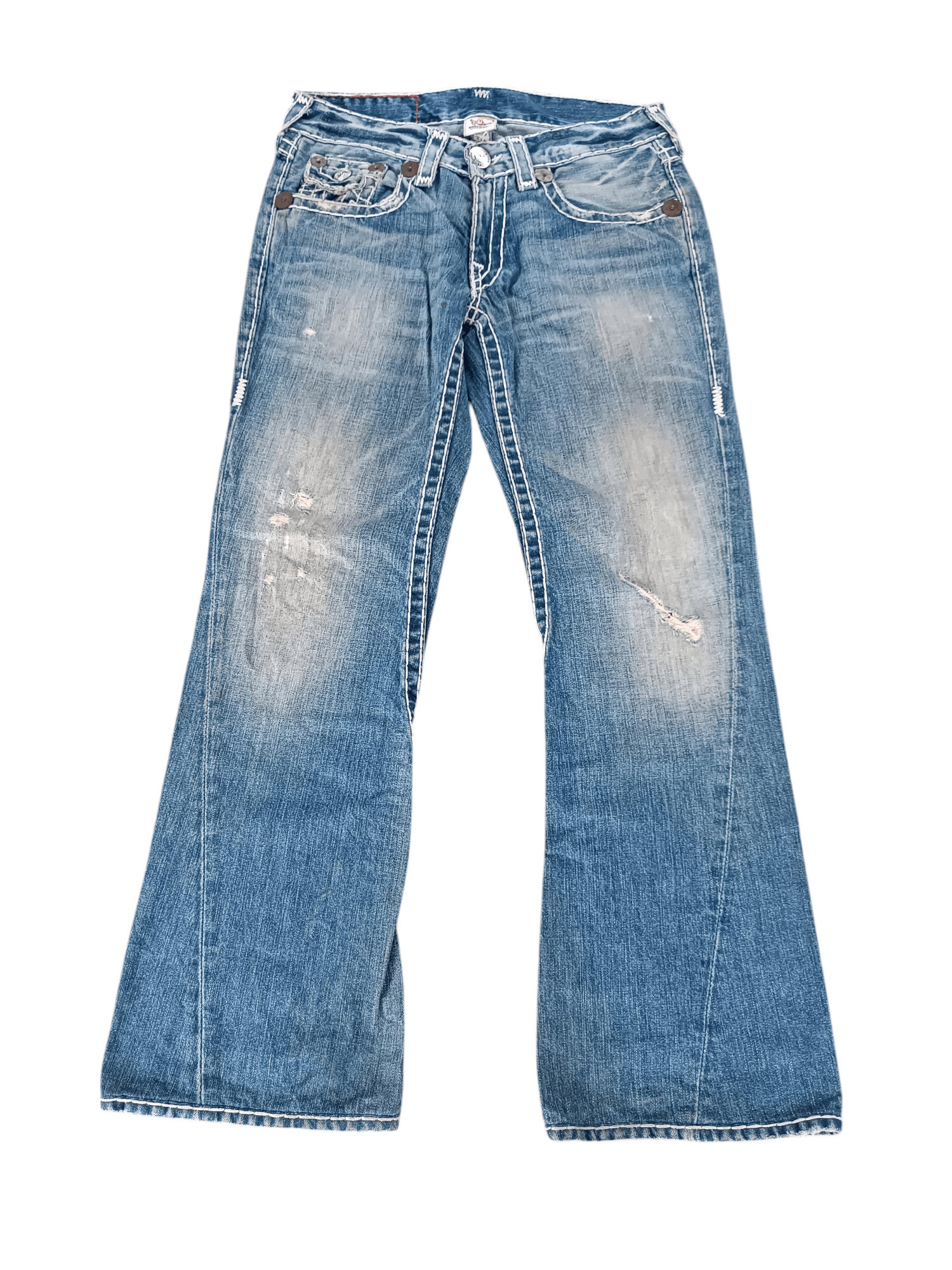 True Religion × Vintage True Religion ひ Joey Super T Distressed Baggy Flare Y2K Size US 32 / EU 48 - 1 Thumbnail