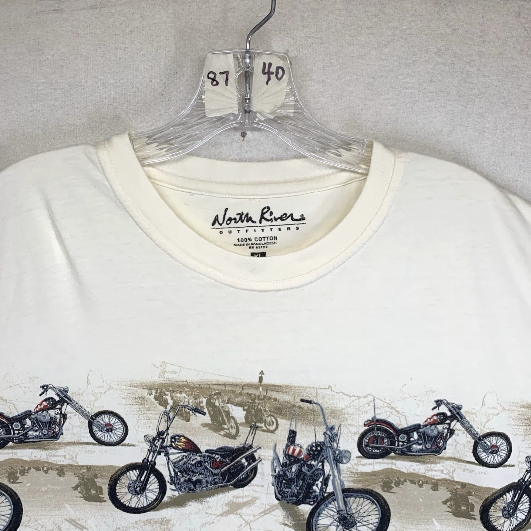 Vintage VINTAGE North River Men's Motorcycle Graphic T-Shirt XL Ivory Crew Neck Short Sleeve Biker All Seasons Heavyweight Size US XL / EU 56 / 4 - 5 Thumbnail