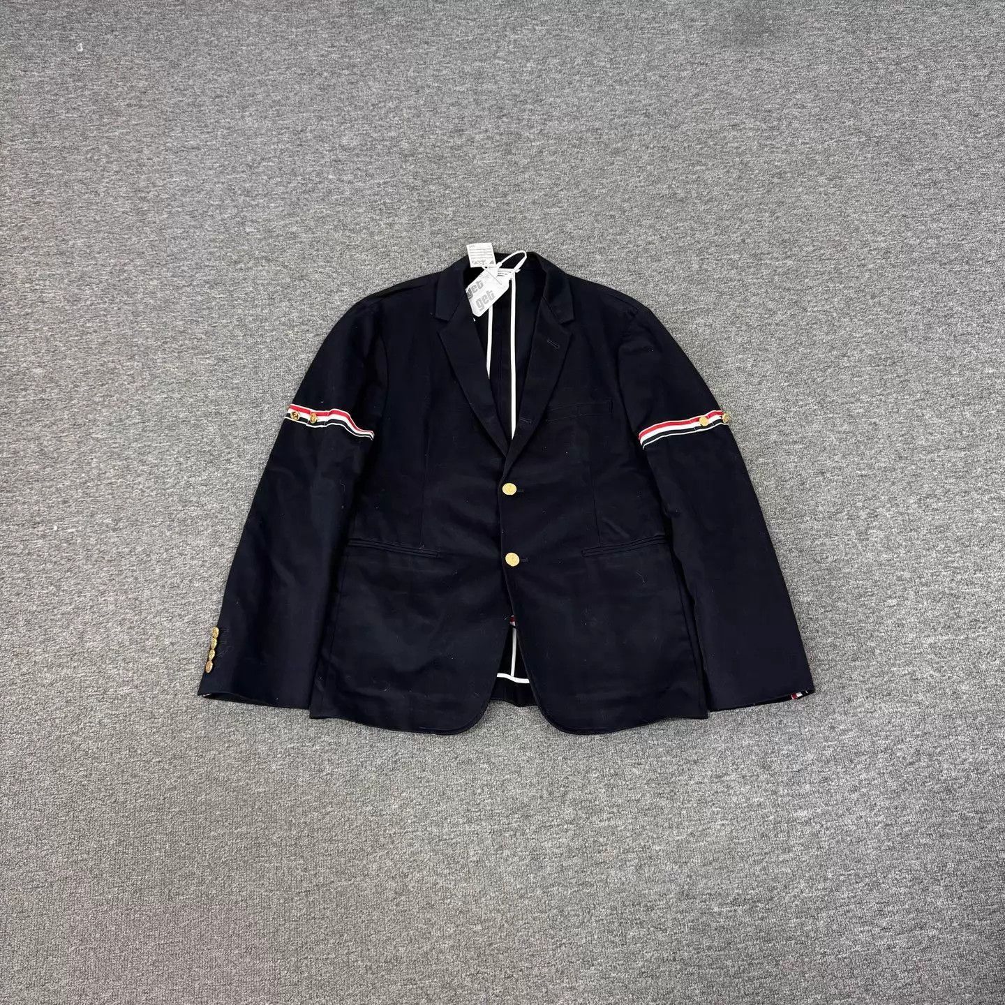 Thom Browne Blue Blazer with Striped Sleeves, Size M Size US M / EU 48-50 / 2 - 1 Thumbnail