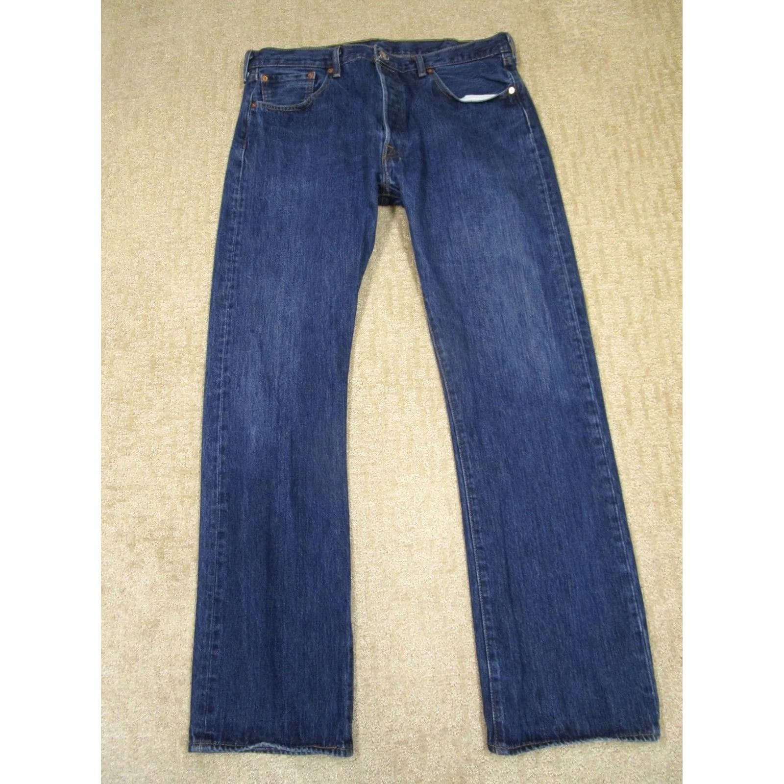 Levi's Levi's 501 Jeans Men 38x34 Blue Denim Button Fly Original Fit Regular Straight Pants Dark Wash Size US 38 / EU 54 - 2 Thumbnail