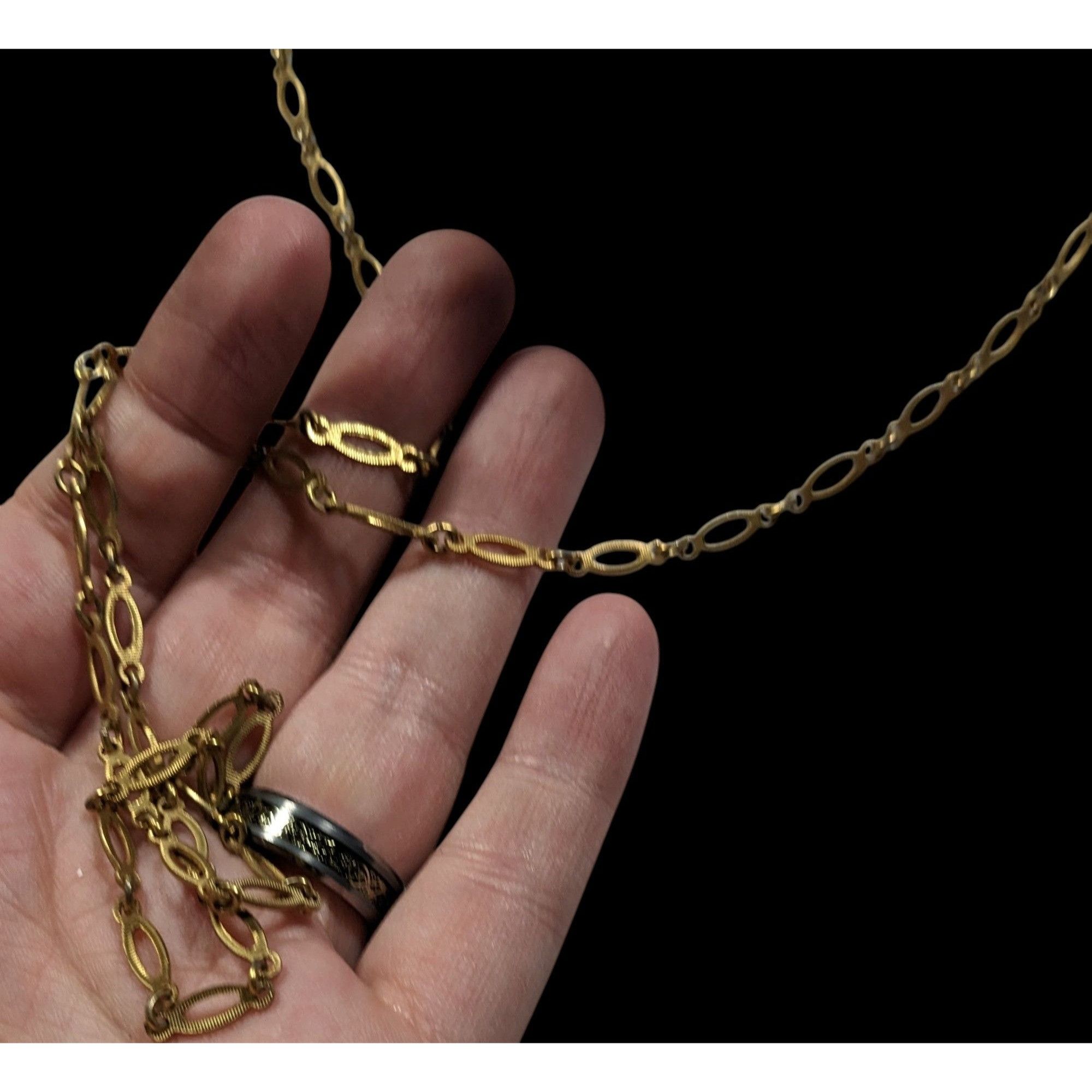 Other Vintage Textured Gold Tone Oblong Link Chain Necklace Size ONE SIZE - 5 Thumbnail