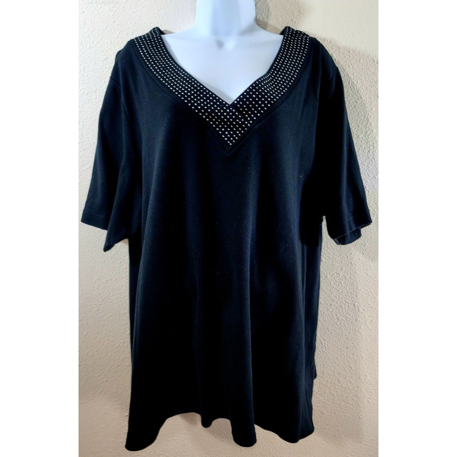 Other Quacker Factory Black Rhinestone V Neck Top 3X Plus Size 3XL / US 20-22 - 1 Thumbnail