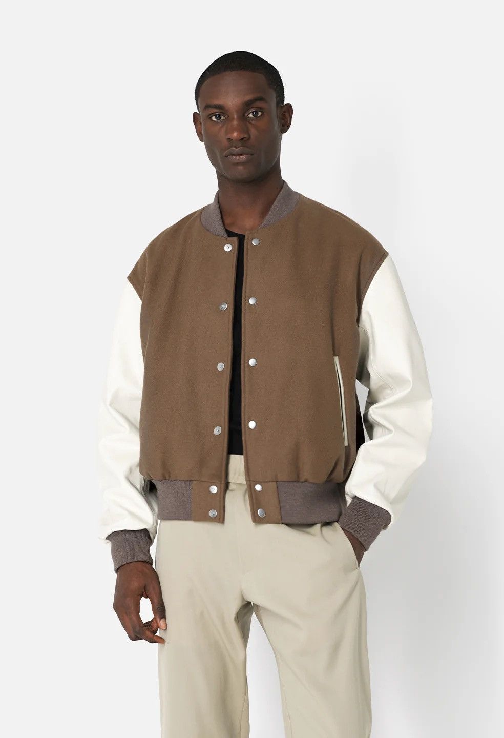 John Elliott John Eliott Cream/Green Leather Varsity Jacket - Size Medium Size US M / EU 48-50 / 2 - 3 Thumbnail