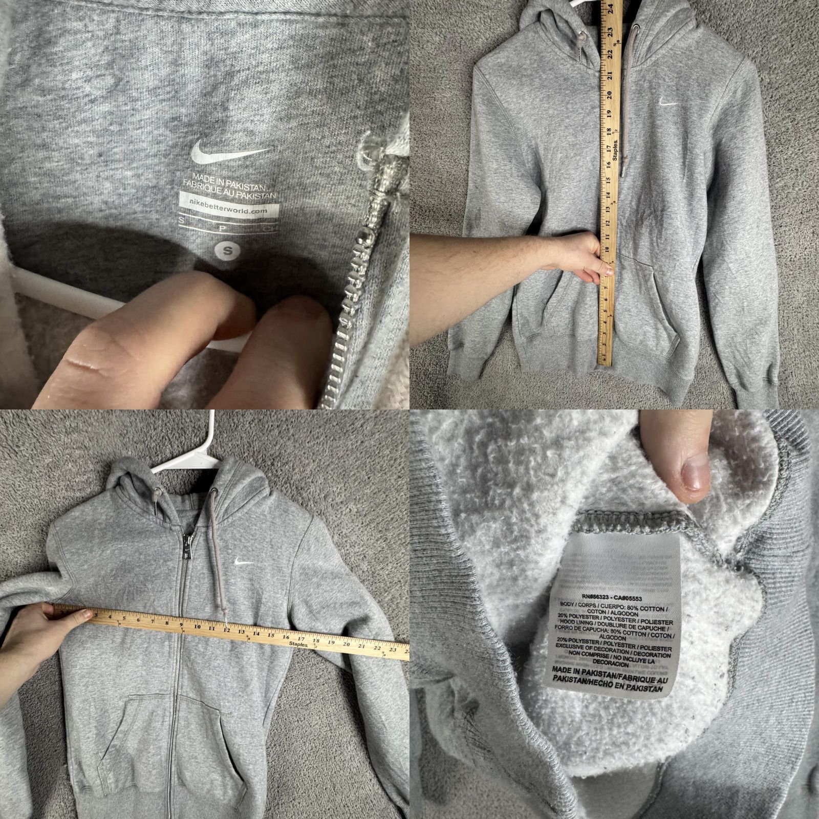 Nike Nike Hoodie Mens Small Gray Full Zip Fleece Sweatshirt Swoosh Logo Regular Fit Size US S / EU 44-46 / 1 - 8 Thumbnail