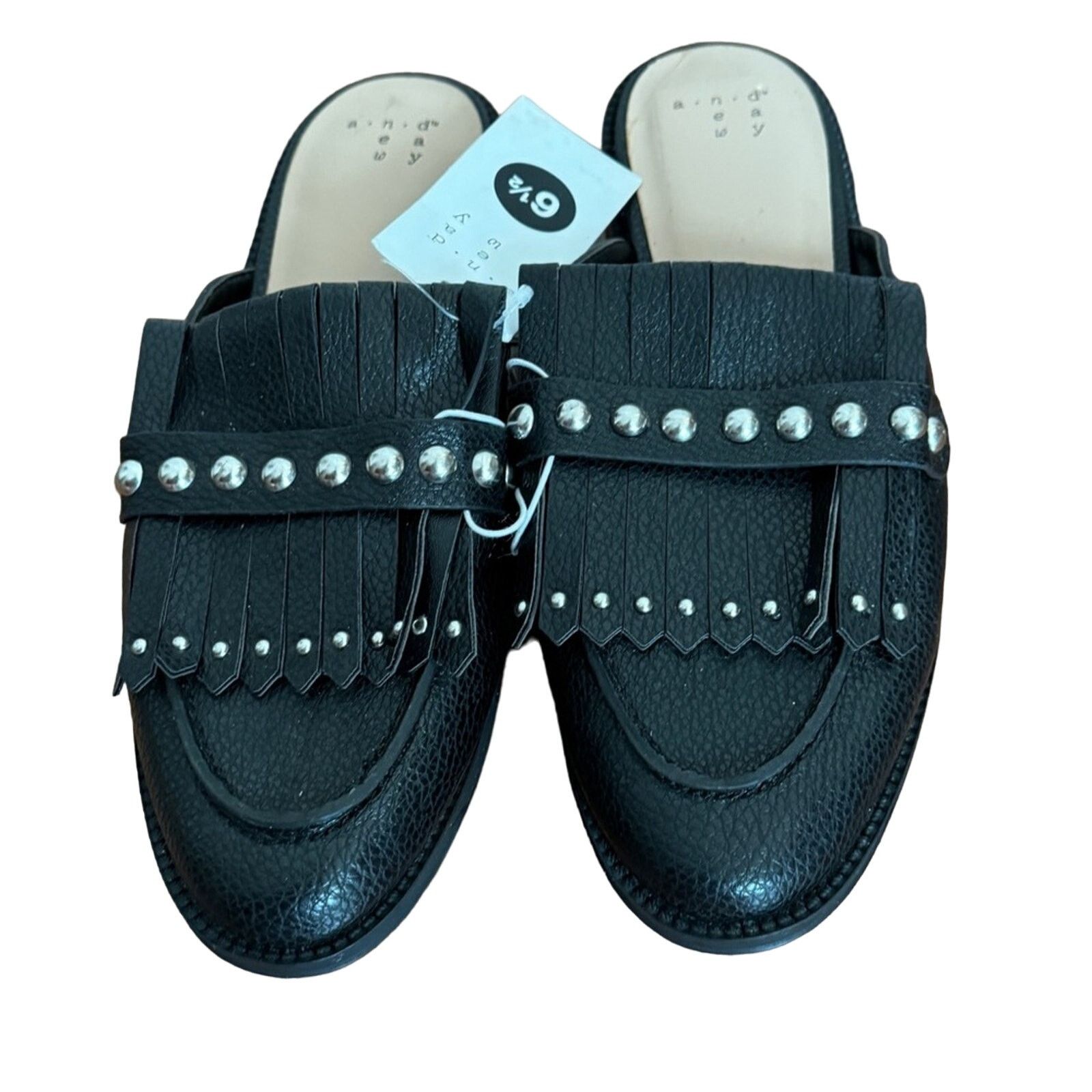 Other A New Day Black Fringe Studded Mules Size 6.5 Size US 6.5 / IT 36.5 - 2 Thumbnail