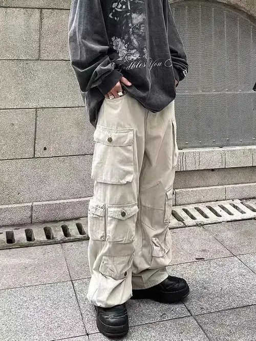 Japanese Brand Street style multi-pocket straight wide-leg cargo trousers Size US 32 / EU 48 - 4 Thumbnail