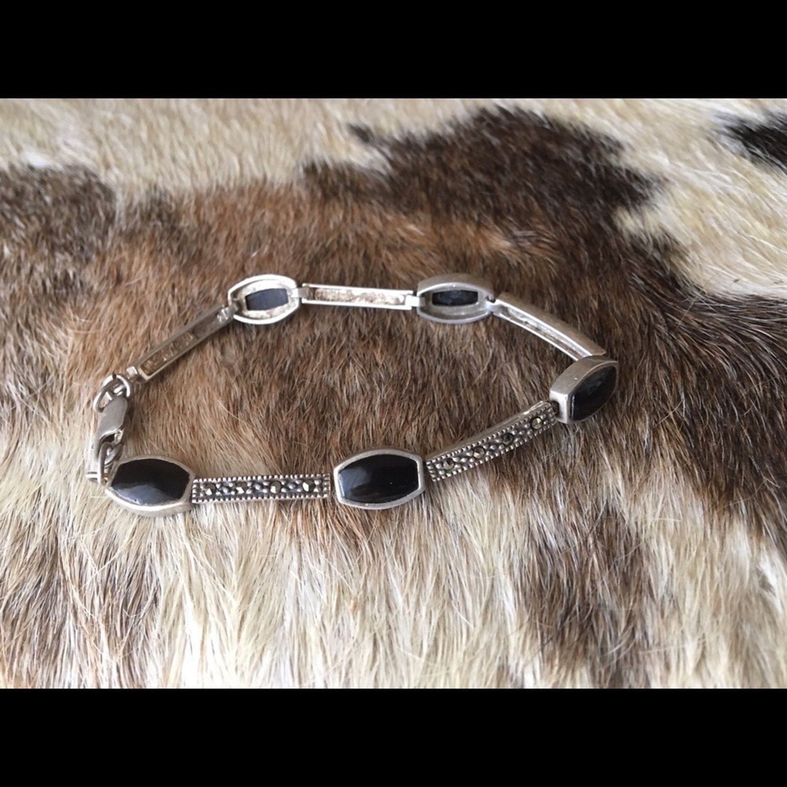 Vintage Vintage sterling black onyx marcasite bracelet Size ONE SIZE - 5 Thumbnail