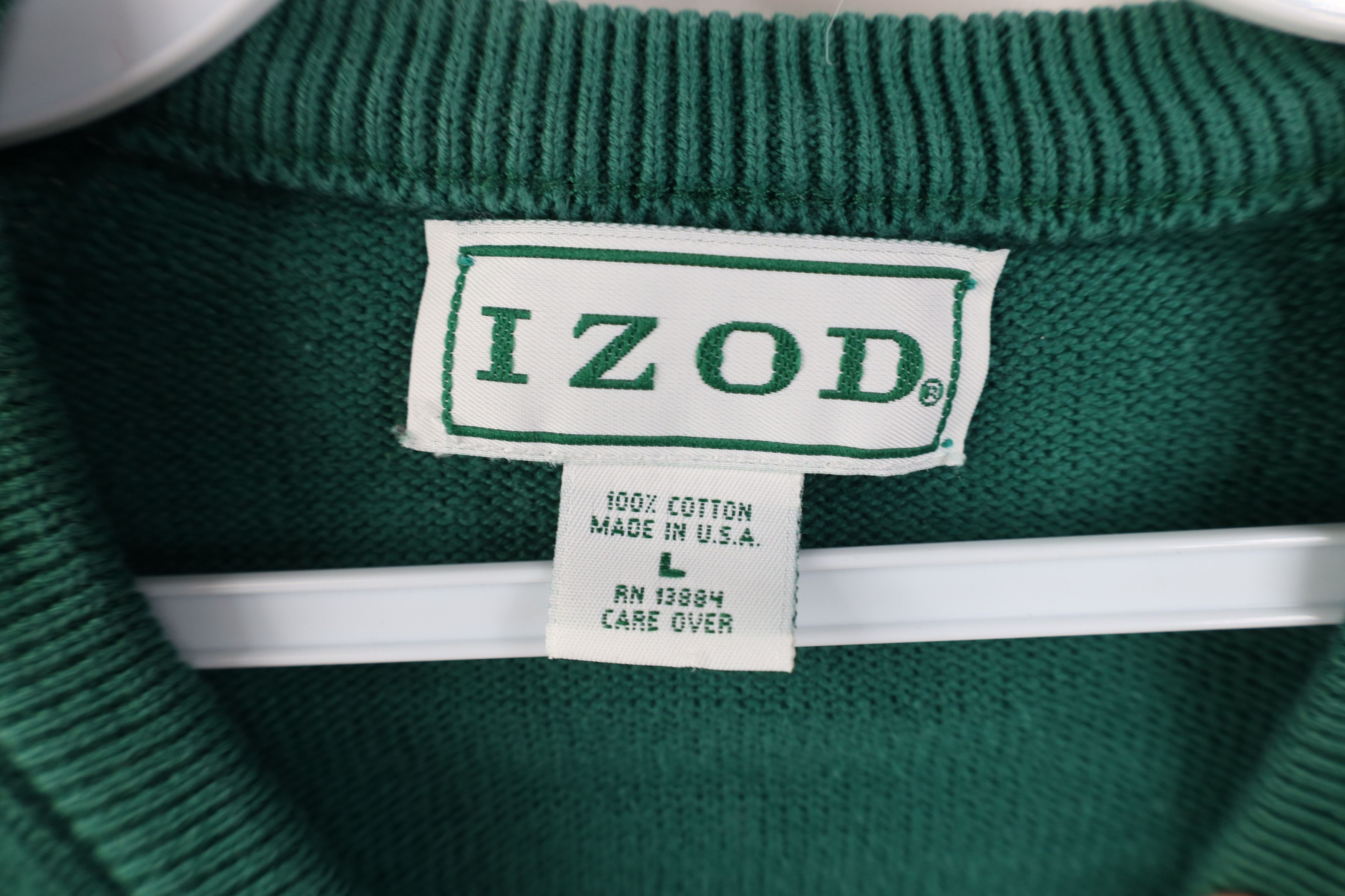 Izod Vintage 90s Izod Cotton Ribbed Knit V-Neck Sweater Green USA Size US L / EU 52-54 / 3 - 8 Thumbnail