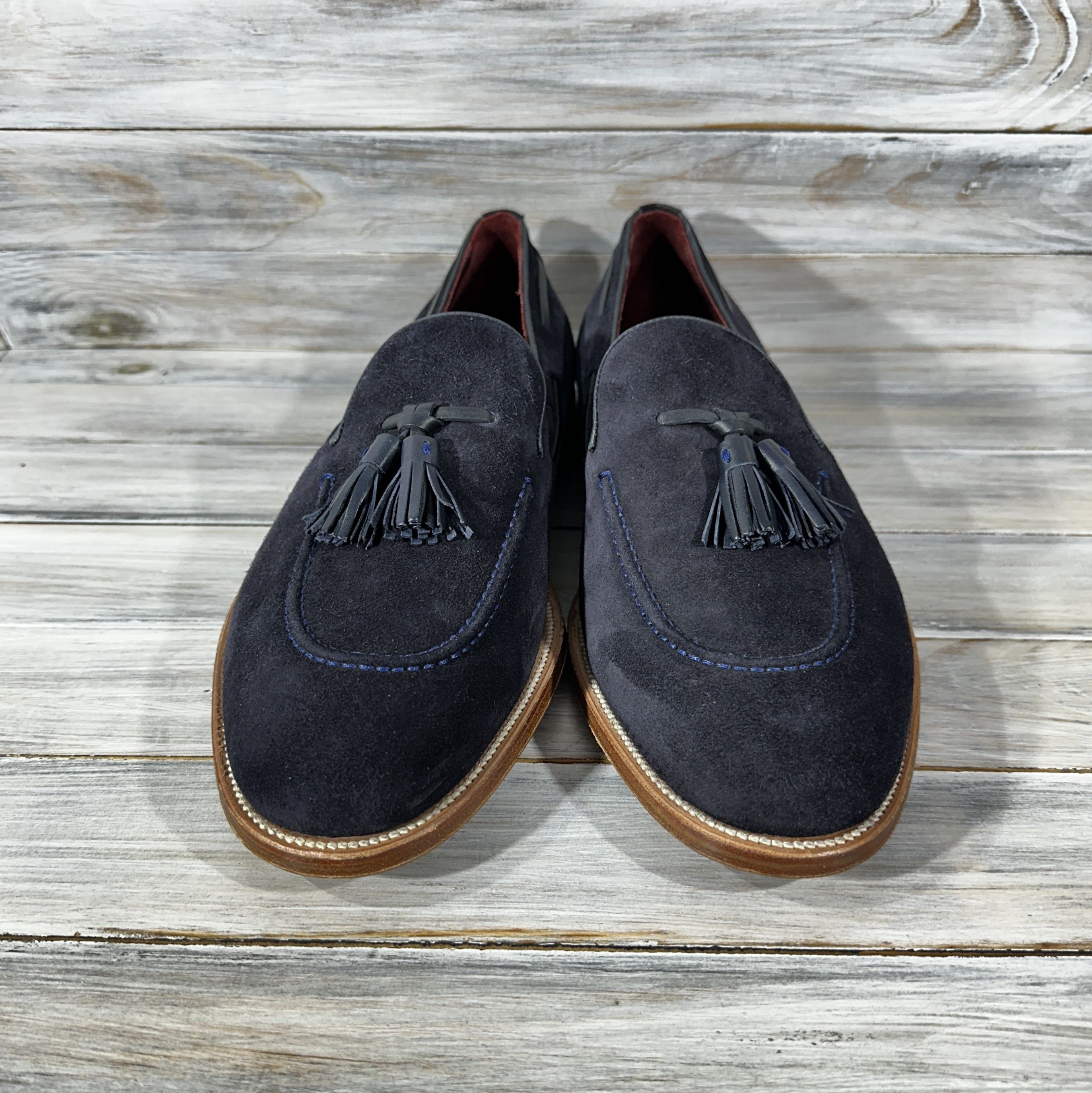 George × Handmade GEORGE'S Mallorca Handmade Tassel Suede Penny Loafers Navy Size US 11 / EU 44 - 3 Thumbnail