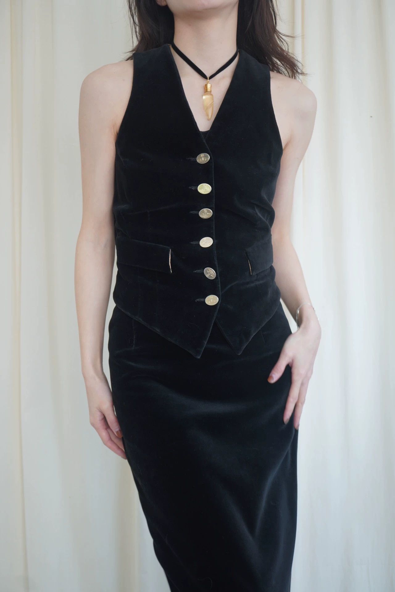 Vivienne Westwood Vivienne Westwood 90s Rare Gold Button Velvet Suit Size XS / US 0-2 / IT 36-38 - 6 Thumbnail