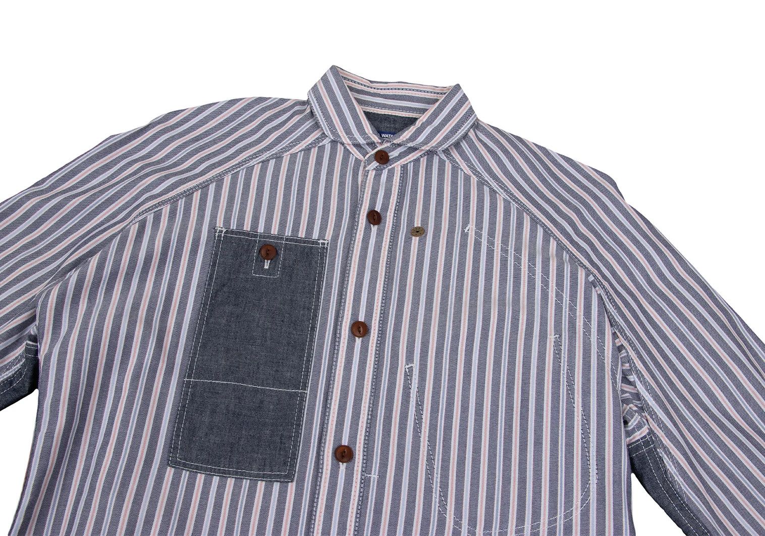 Junya Watanabe Patch Design Raglan Sleeve Stripe Shirt in Gray and White Size US XS / EU 42 / 0 - 2 Thumbnail