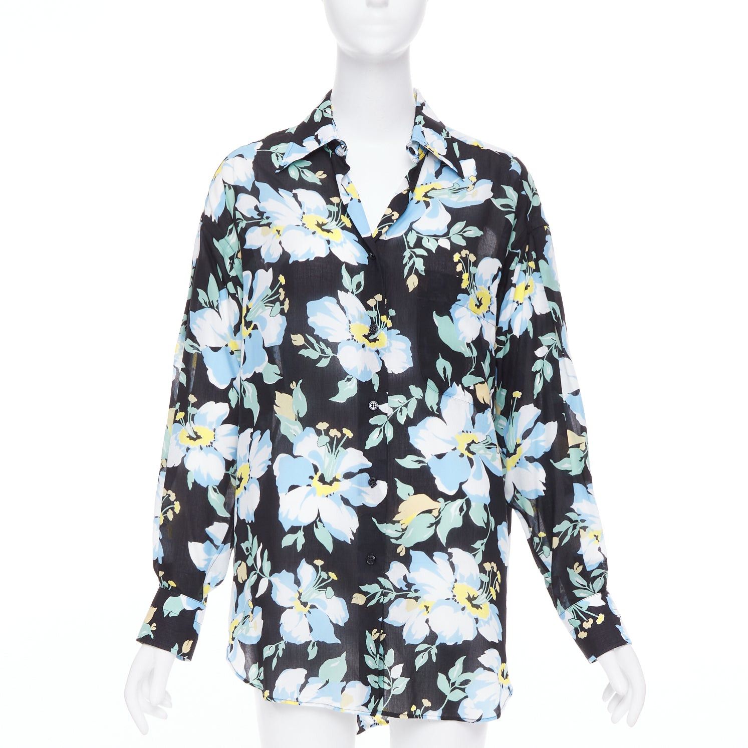 Tom Ford TOM FORD blue yellow black floral print lyocell button up relaxed shirt IT38 XS Size M / US 6-8 / IT 42-44 - 1 Thumbnail
