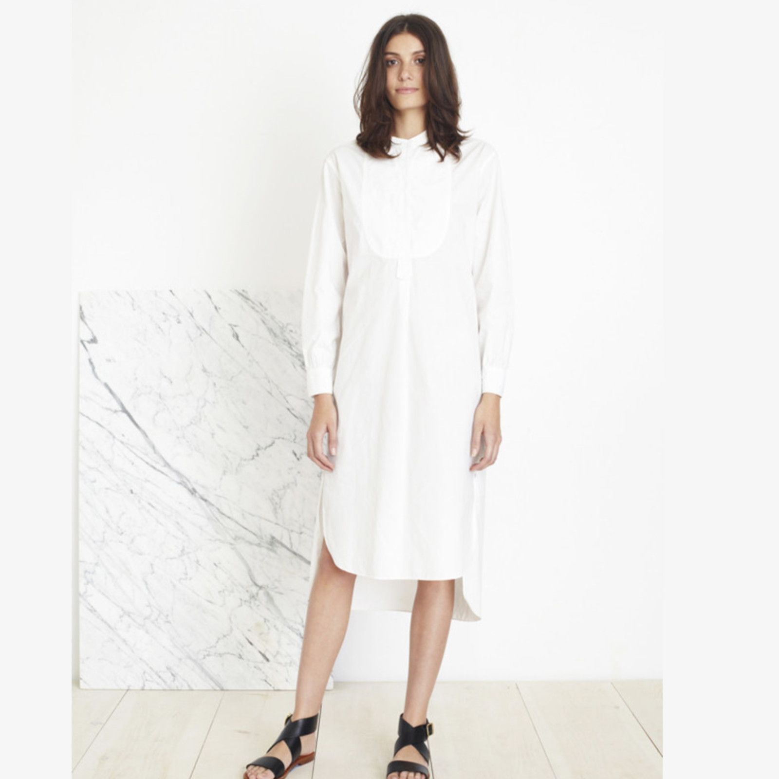 APIECE APART Samara Shirt Dress in White high-Low Hemline